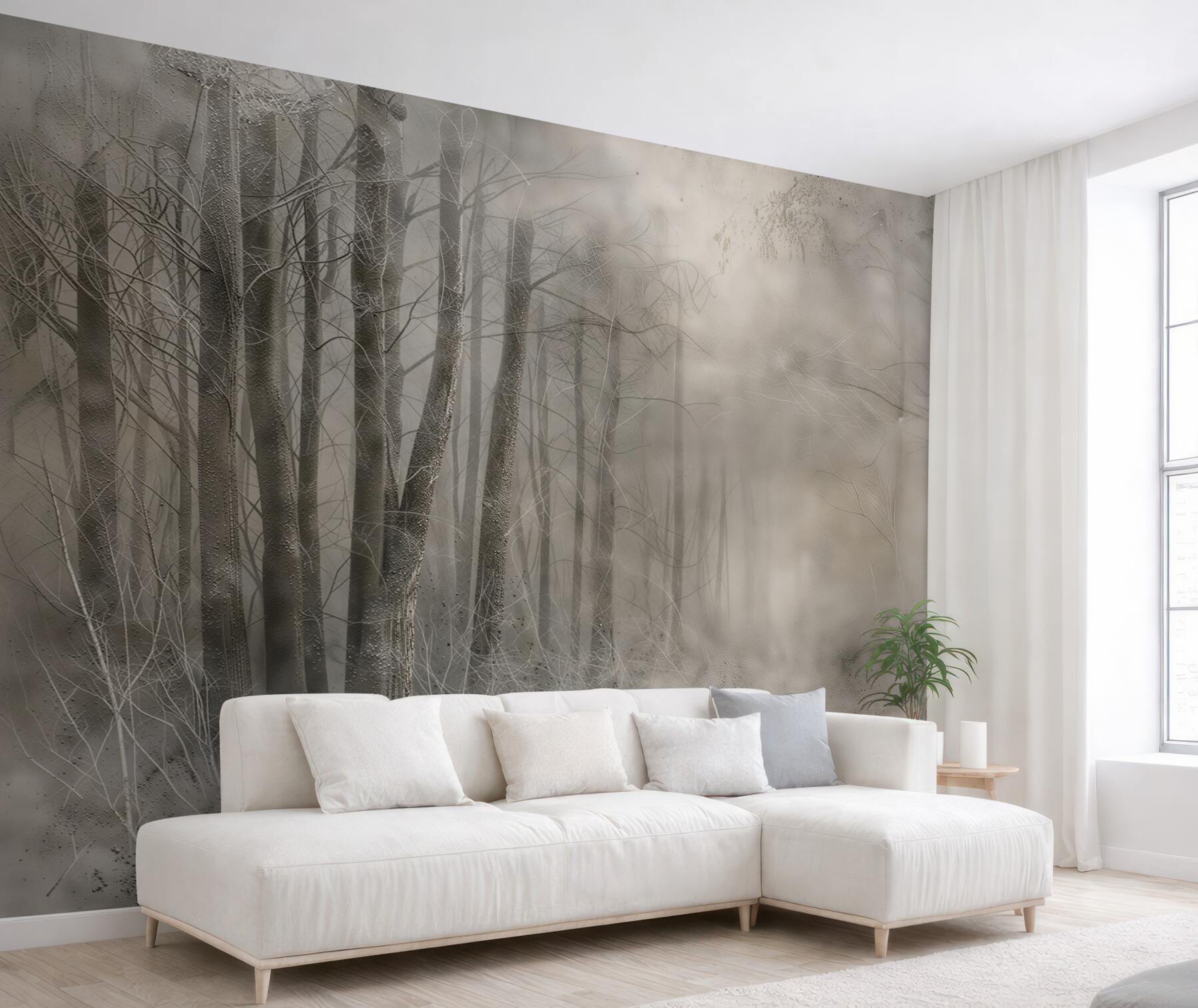 Fototapeta mglisty las w beżowych odcieniach subtelna i elegancka