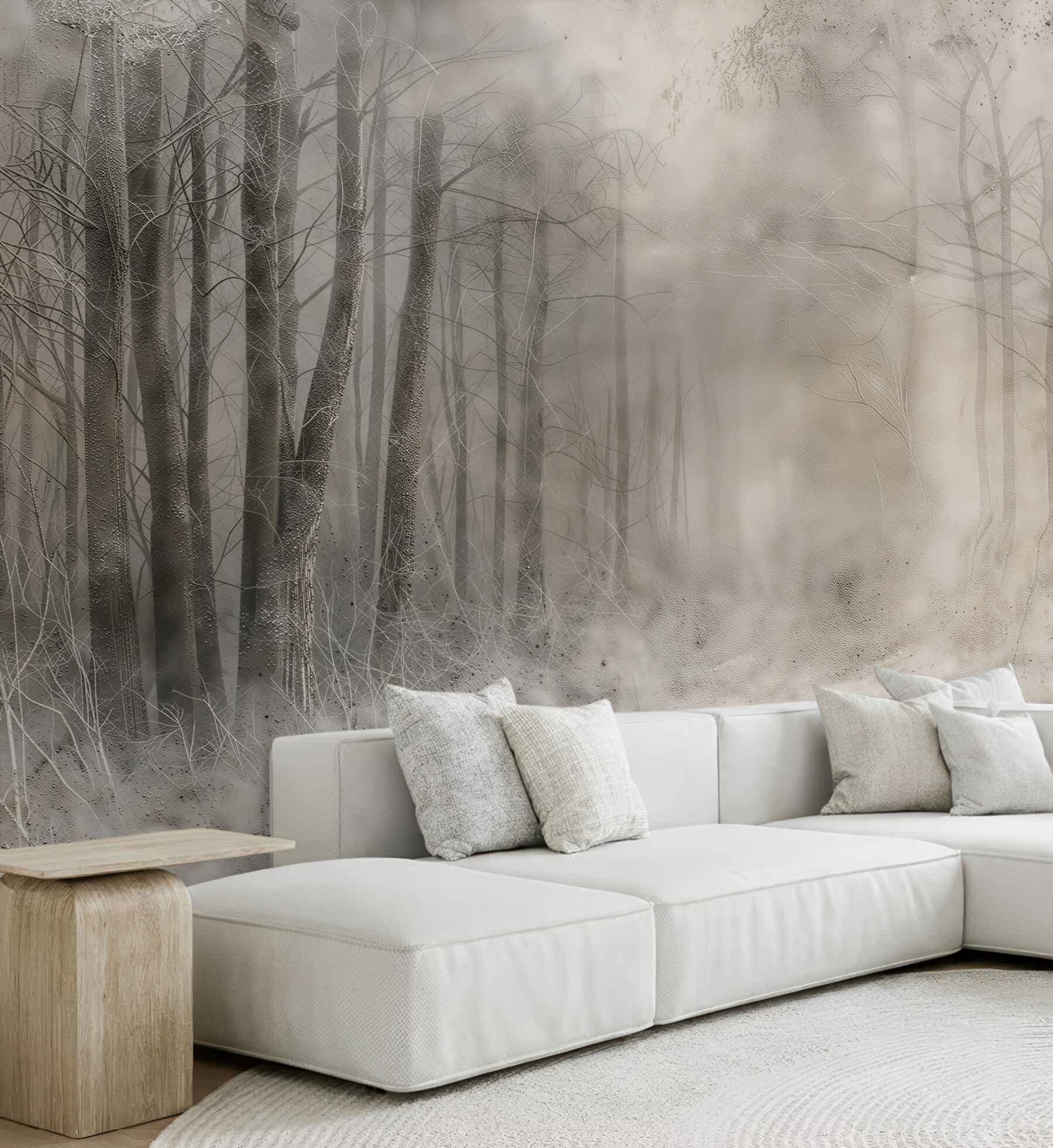 Fototapeta mglisty las w beżowych odcieniach subtelna i elegancka