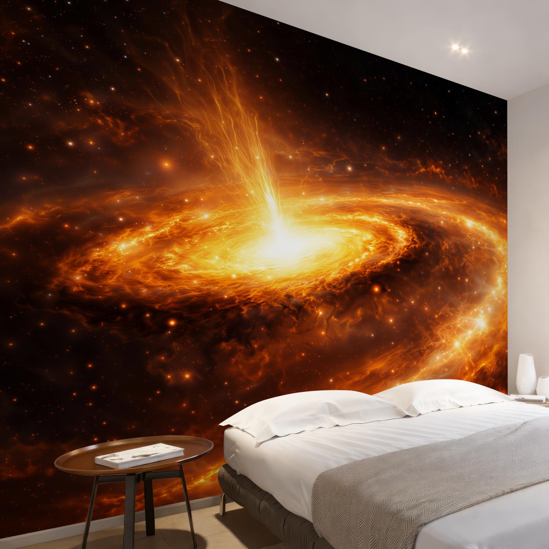 Fototapeta kosmiczna galaktyka z planetami w ognistych złotych barwach