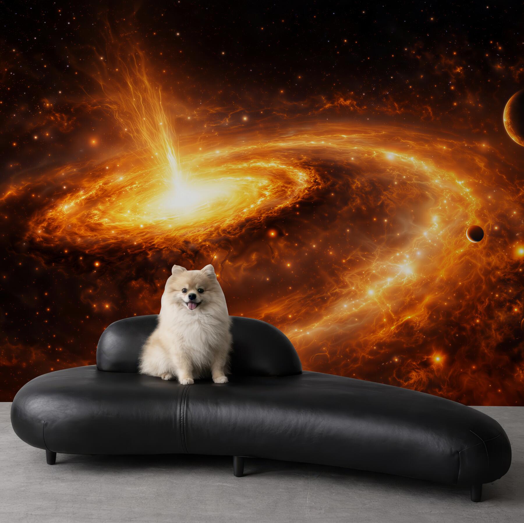 Fototapeta kosmiczna galaktyka z planetami w ognistych złotych barwach