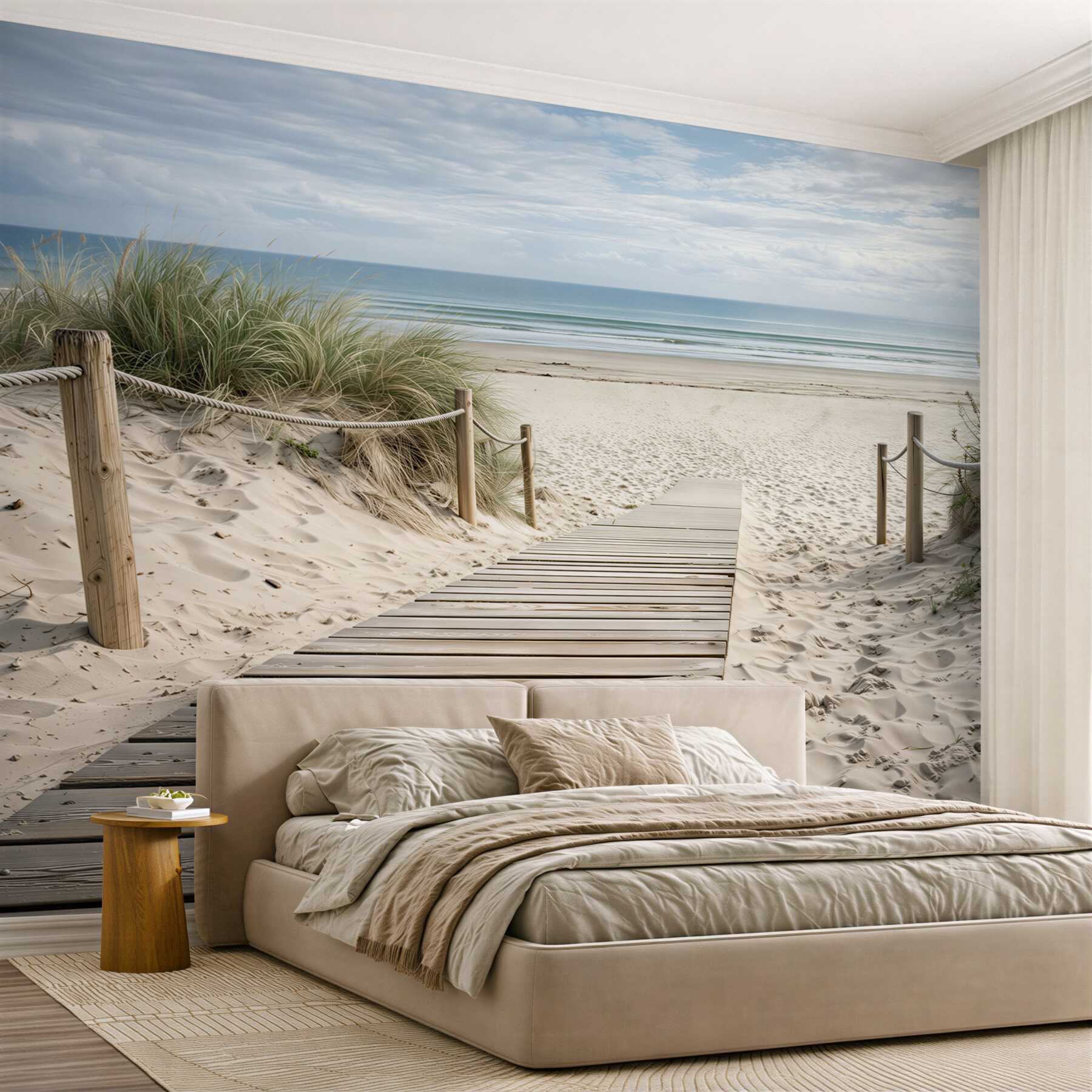 Fototapeta drewniany pomost na plażę spokojne morze i wydmy