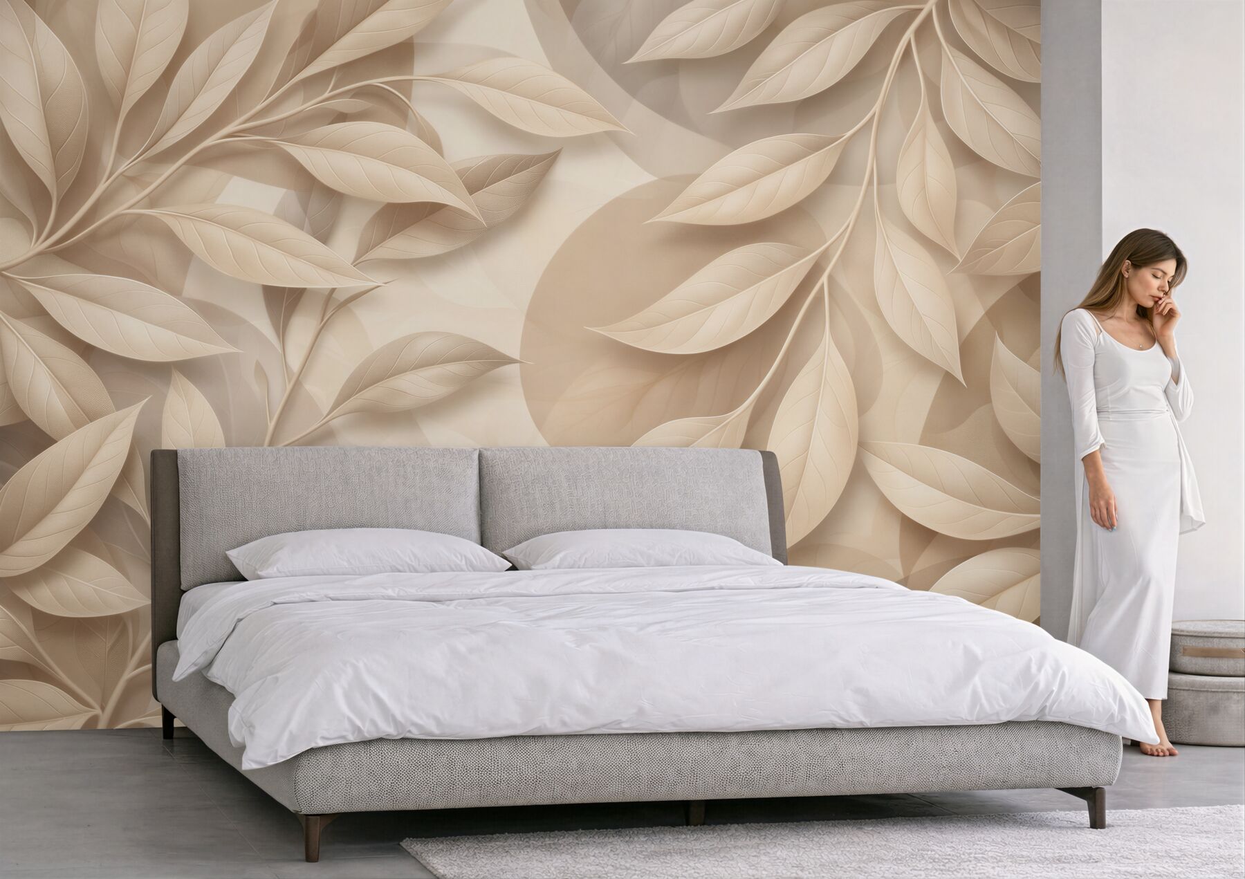 Fototapeta beżowe liście 3D elegancka abstrakcja do nowoczesnego wnętrza