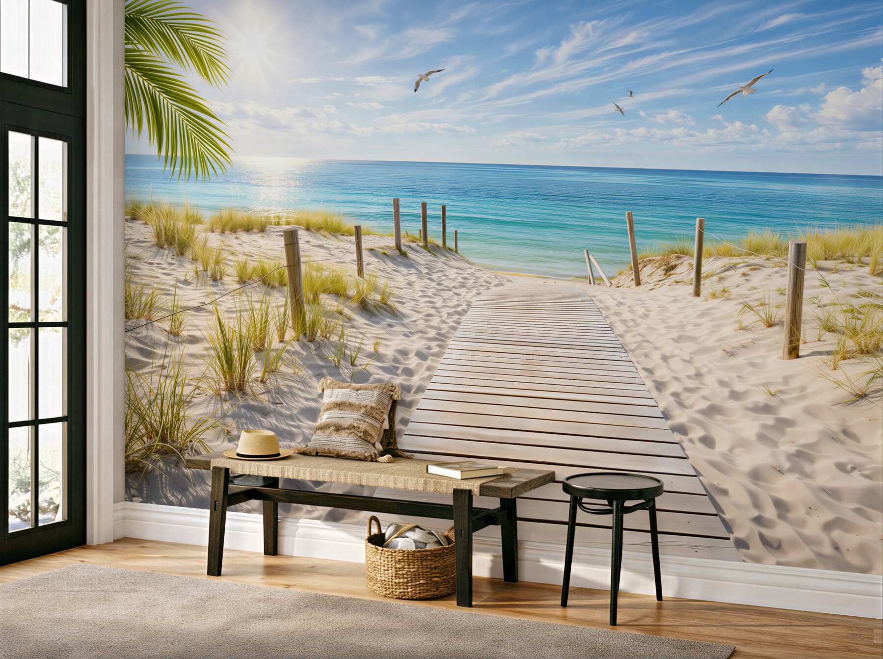 Fototapeta plaża z turkusowym morzem i wydmami słoneczny letni krajobraz