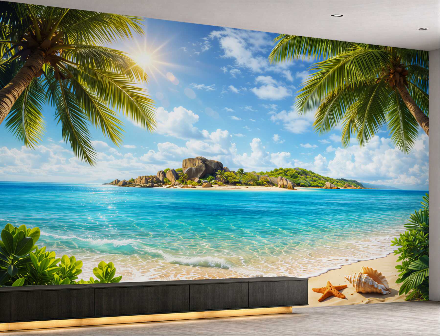 Fototapeta tropikalna plaża z palmami i turkusowym morzem
