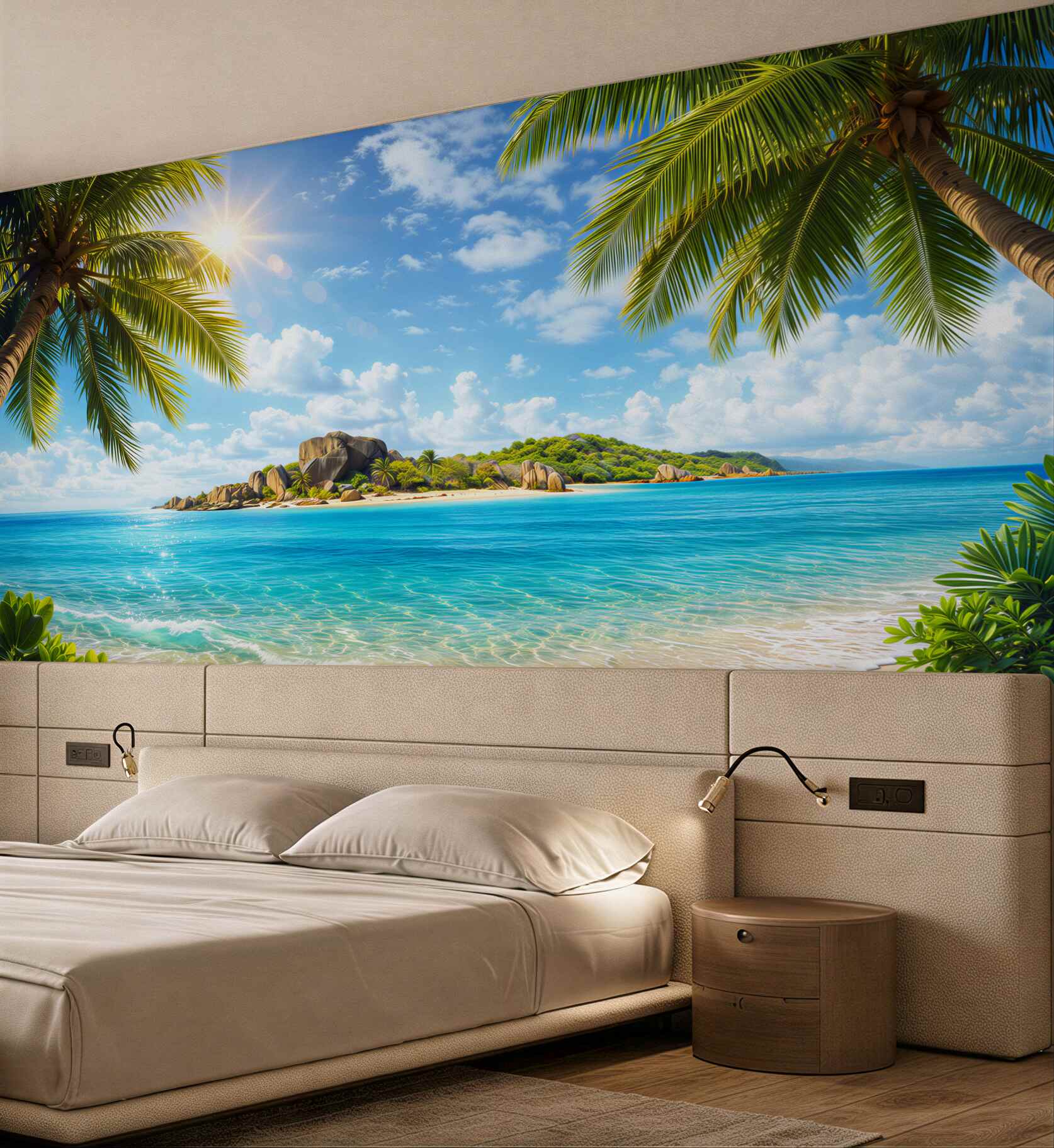 Fototapeta tropikalna plaża z palmami i turkusowym morzem