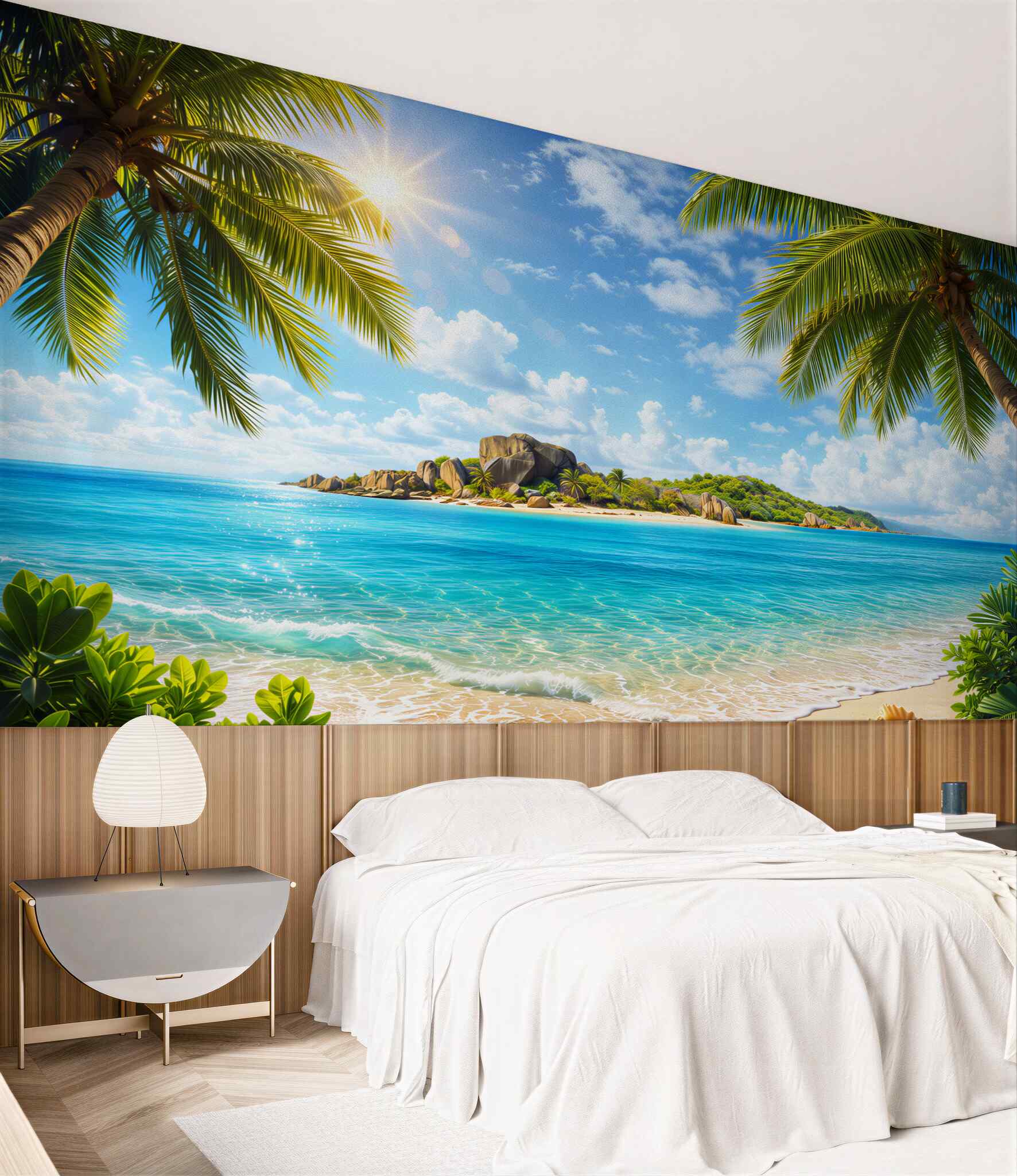 Fototapeta tropikalna plaża z palmami i turkusowym morzem