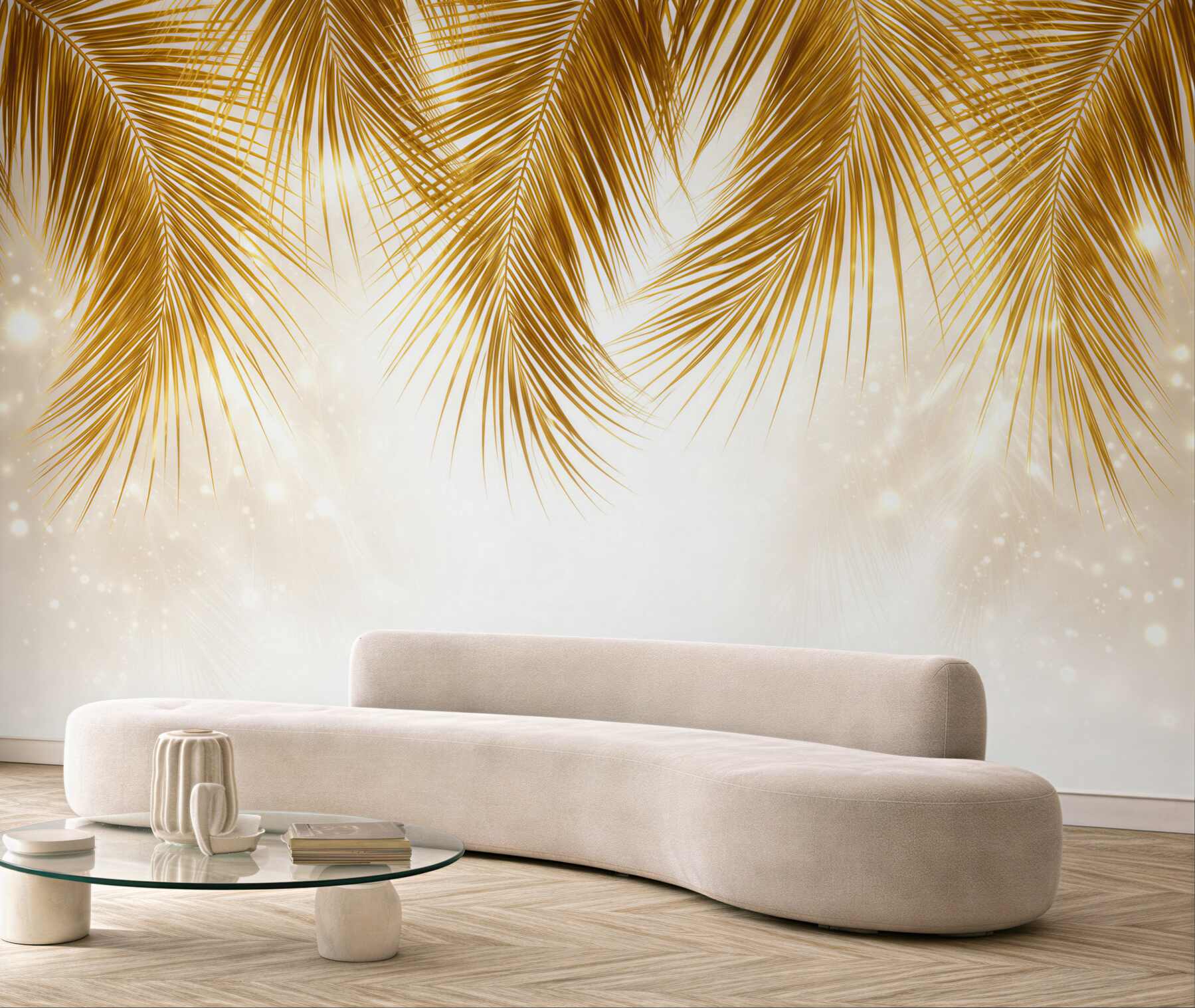 Fototapeta złote liście palmowe na jasnym tle elegancka glamour