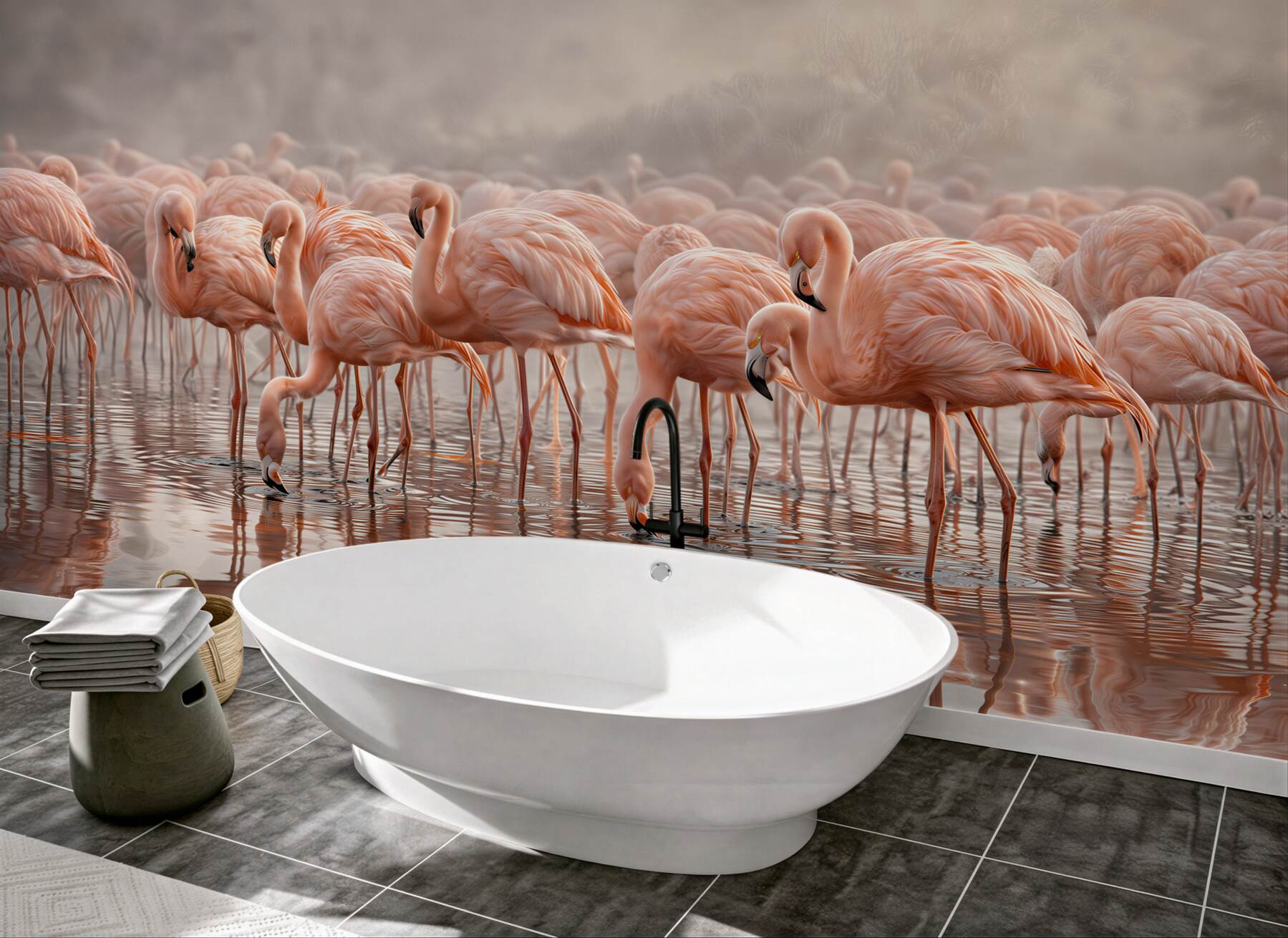 Fototapeta stado różowych flamingów w wodzie delikatna i elegancka