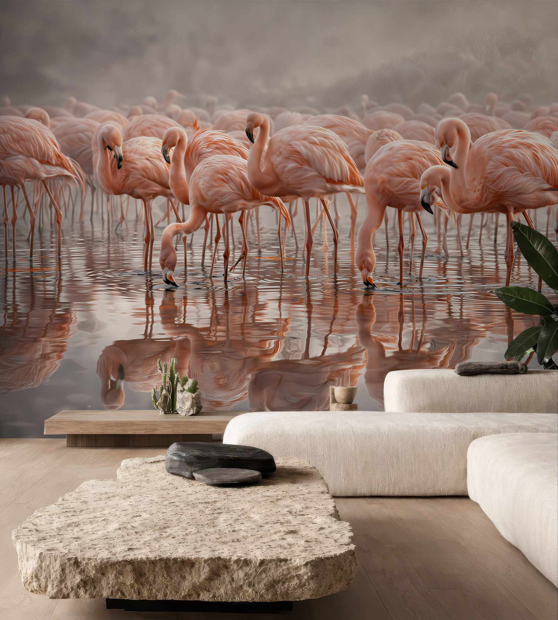 Fototapeta stado różowych flamingów w wodzie delikatna i elegancka