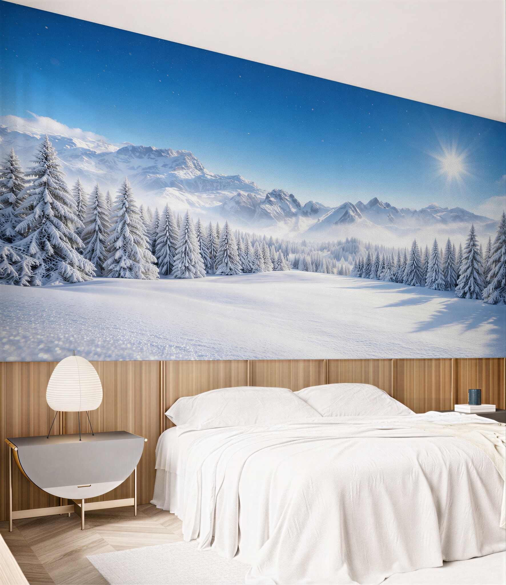 Fototapeta zimowe góry i ośnieżony las w słoneczny dzień