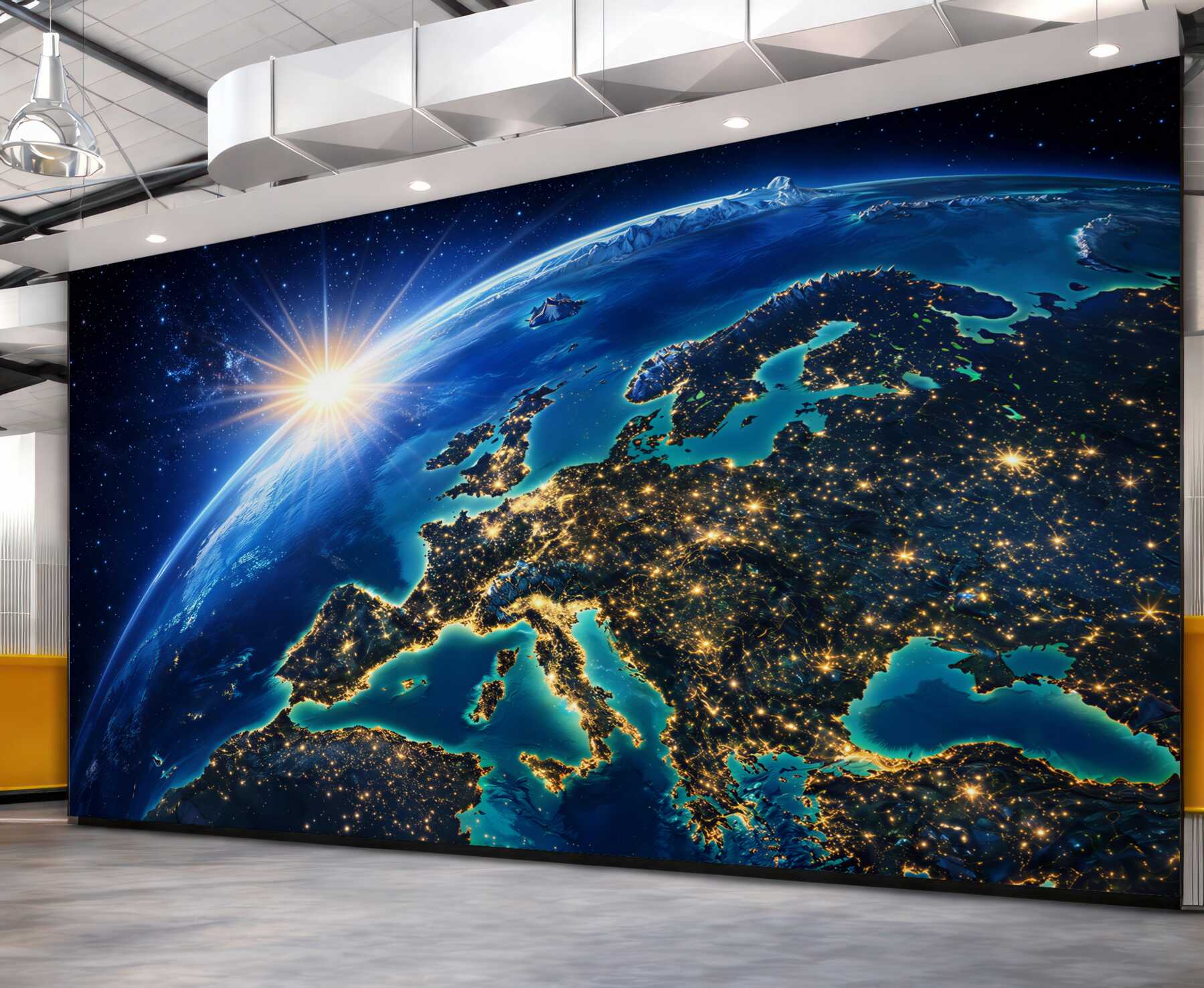 Fototapeta Ziemia z kosmosu Europa nocą i wschód słońca