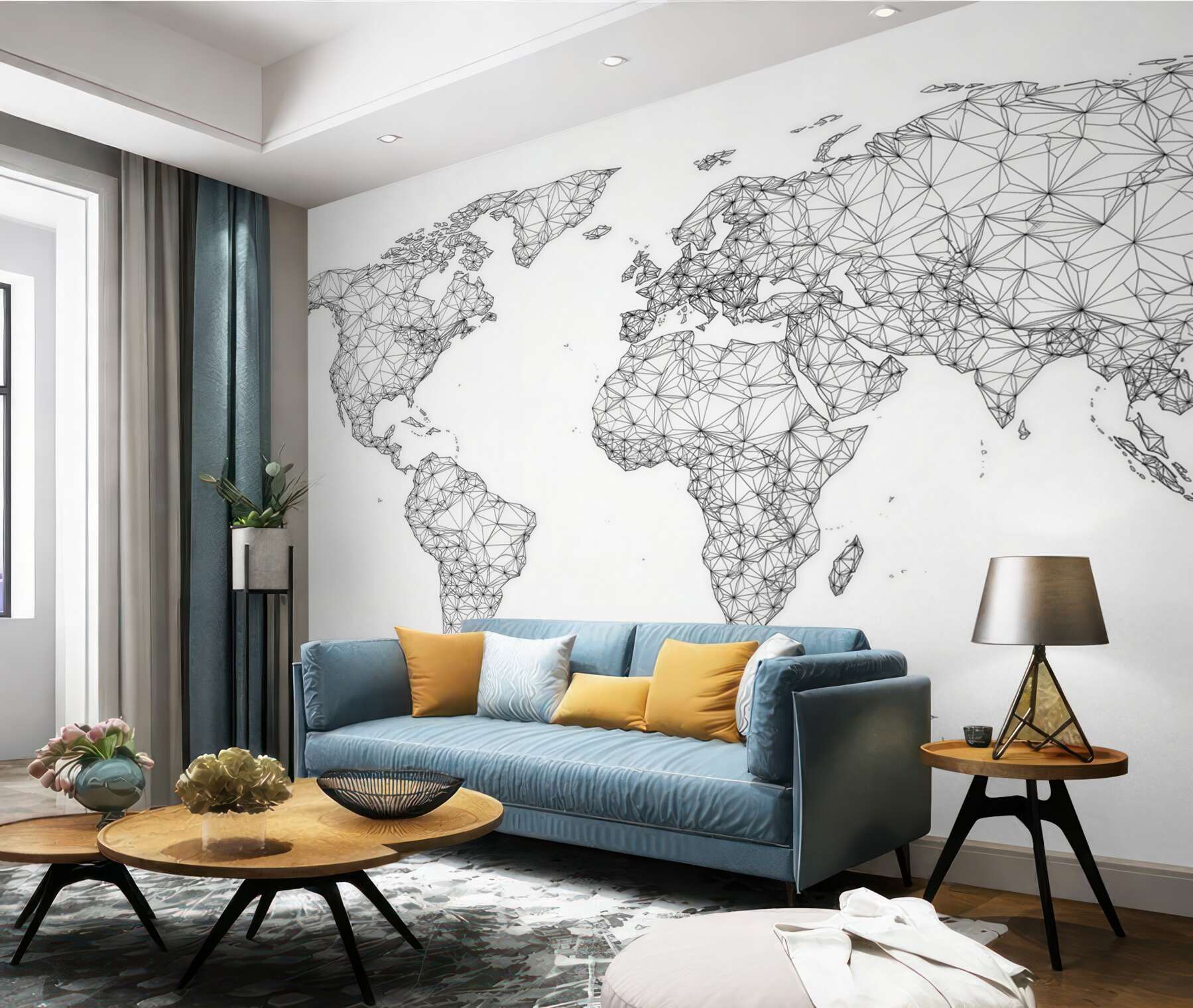 Fototapeta mapa świata geometryczna czarno biała nowoczesna