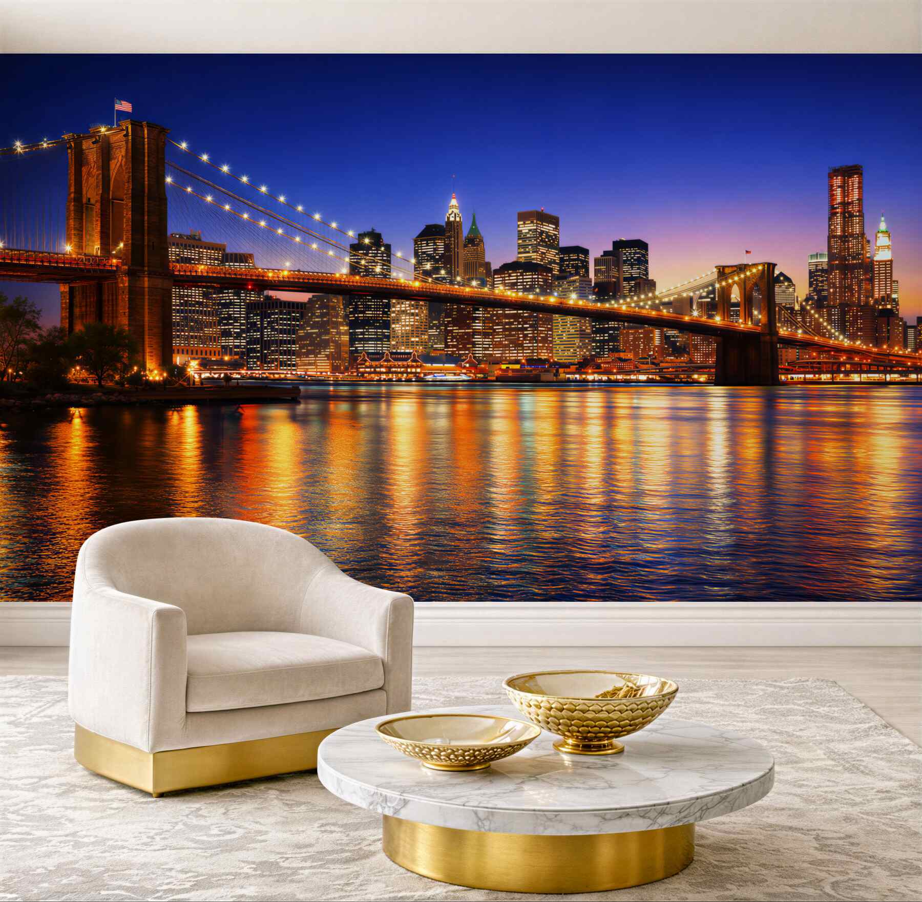 Fototapeta most Brooklyn i panorama Nowego Jorku nocą