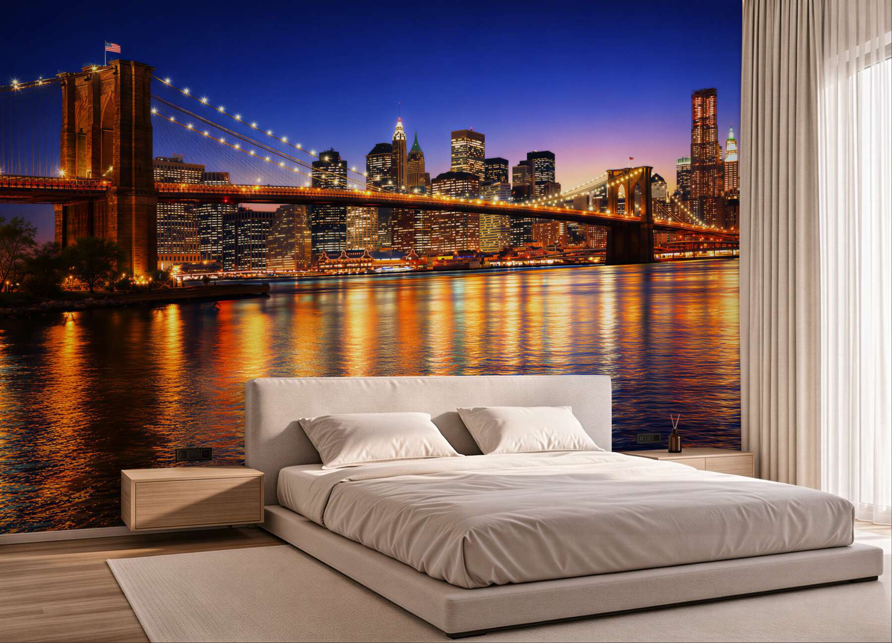 Fototapeta most Brooklyn i panorama Nowego Jorku nocą