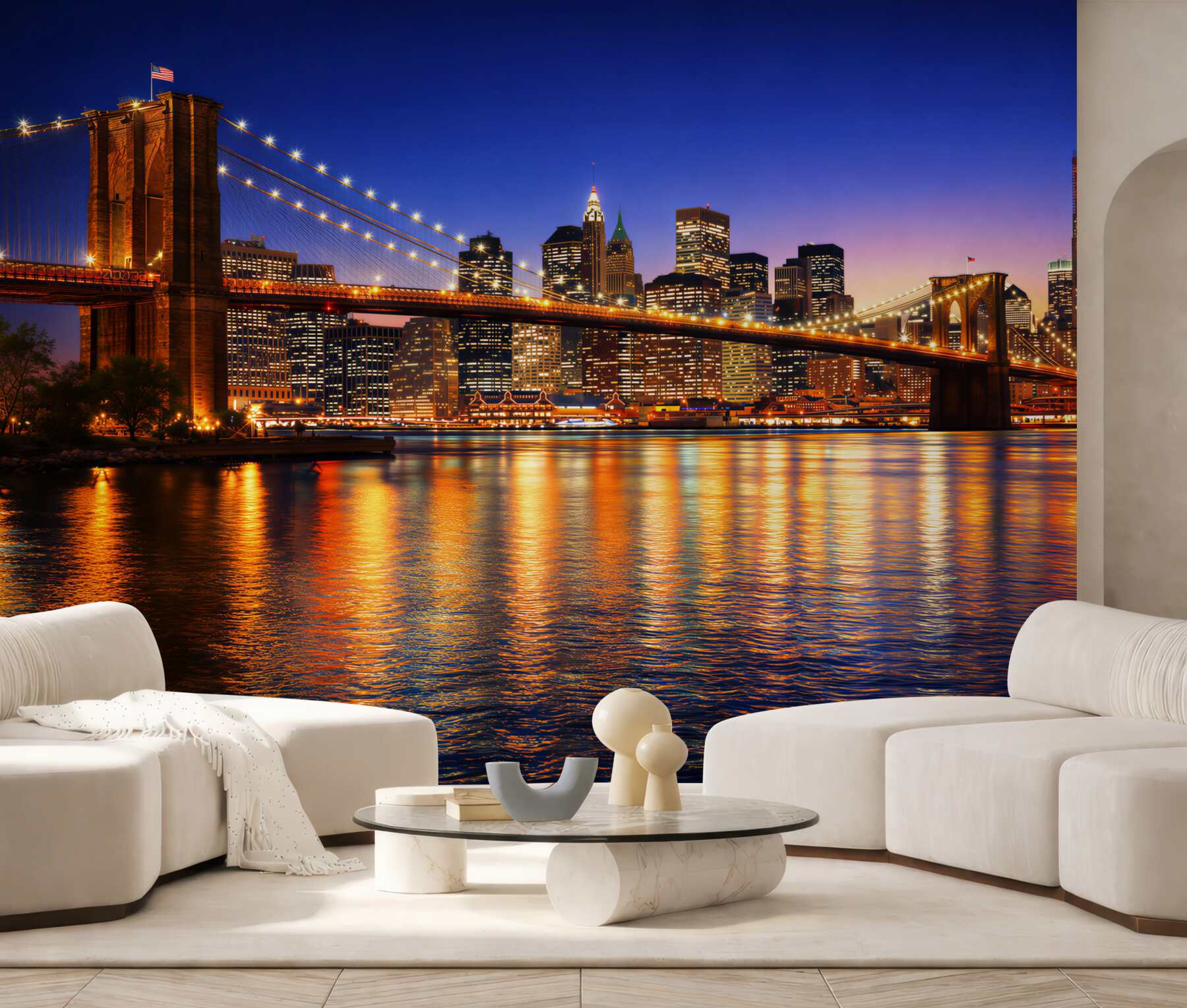 Fototapeta most Brooklyn i panorama Nowego Jorku nocą