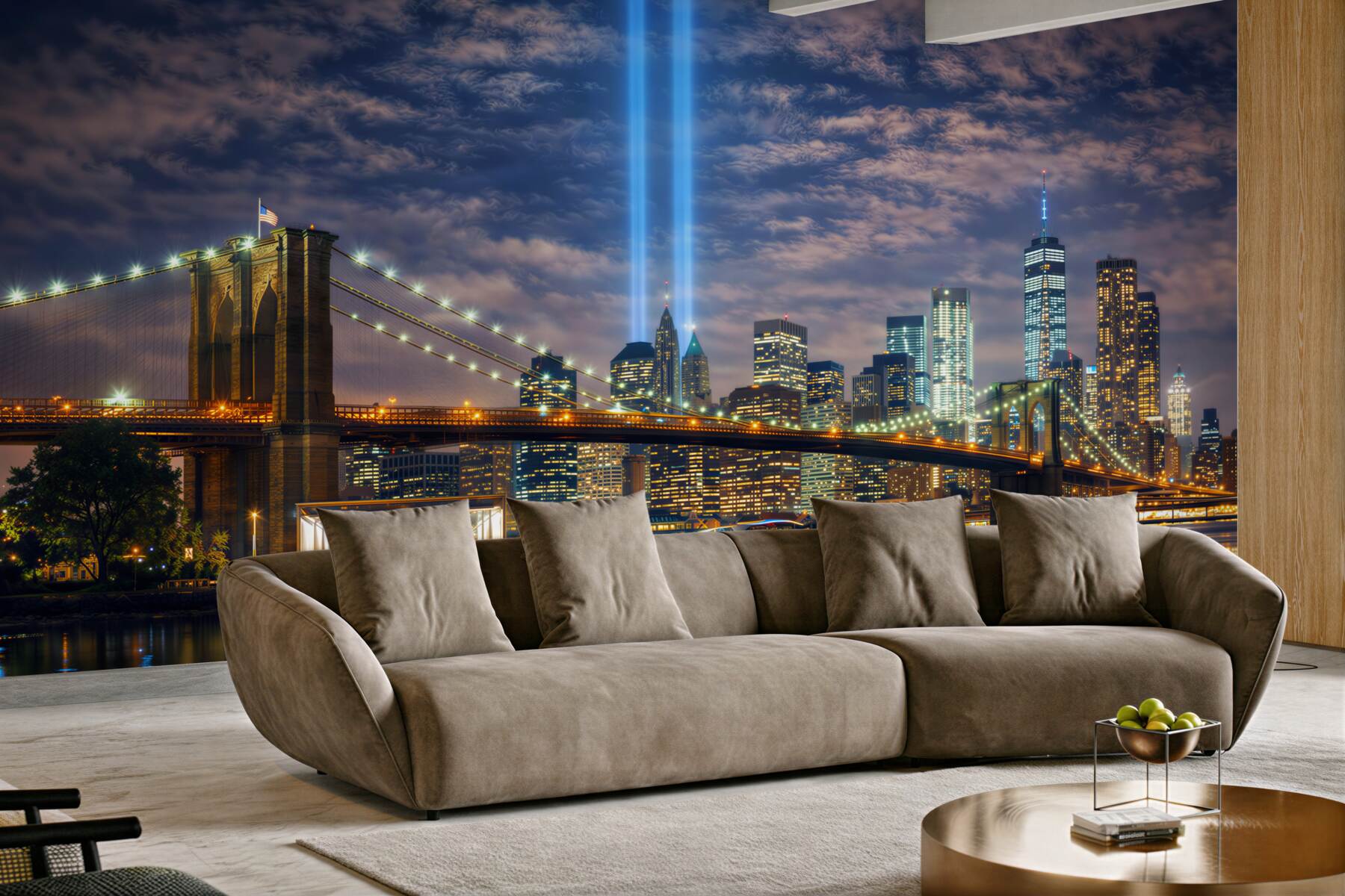 Fototapeta nocny Nowy Jork z mostem Brooklyn i panoramą miasta