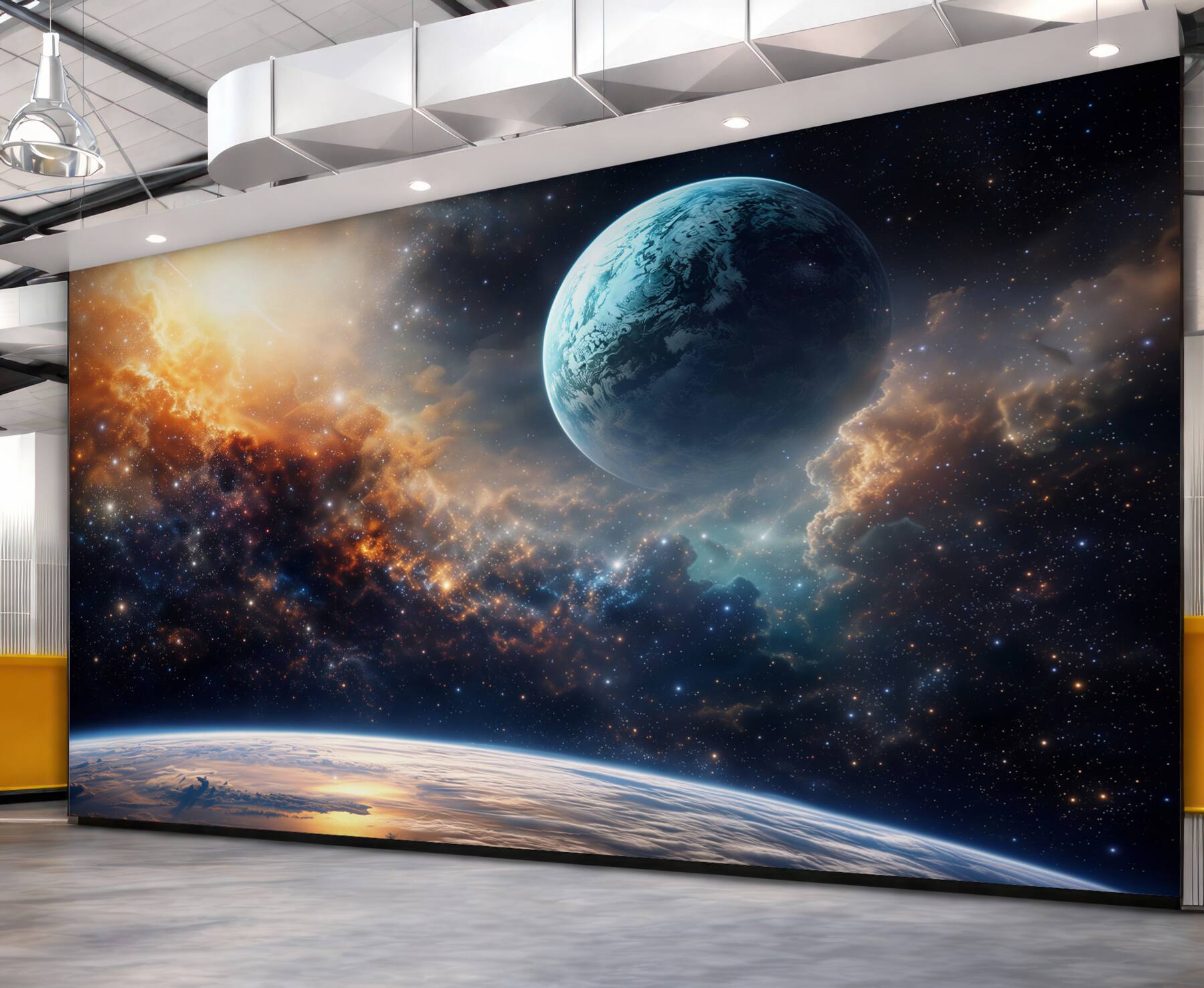 Fototapeta kosmos z planetą i gwiazdami wśród mgławic
