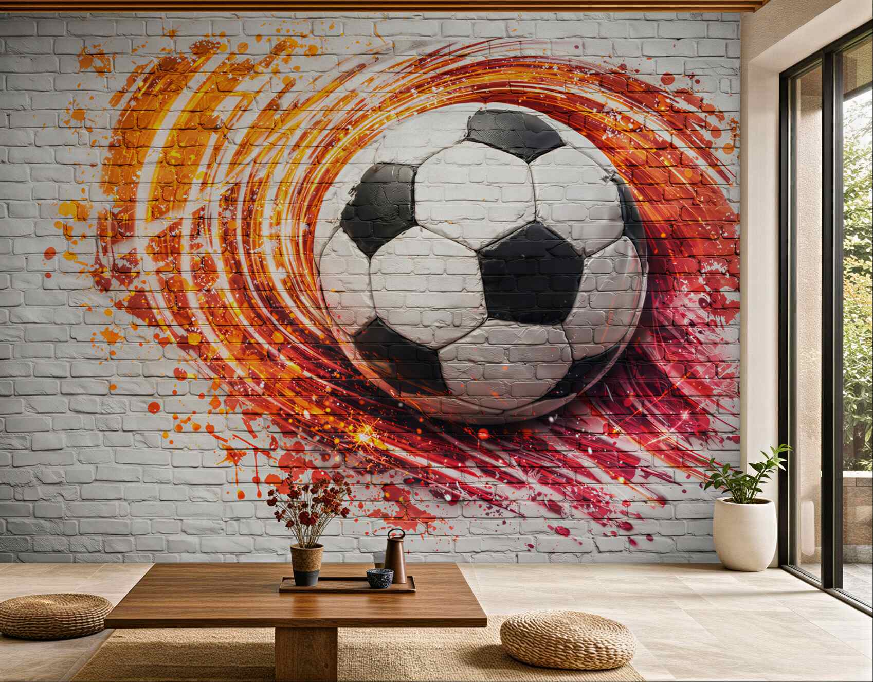 Fototapeta piłka nożna graffiti na ceglanej ścianie dynamiczna sportowa