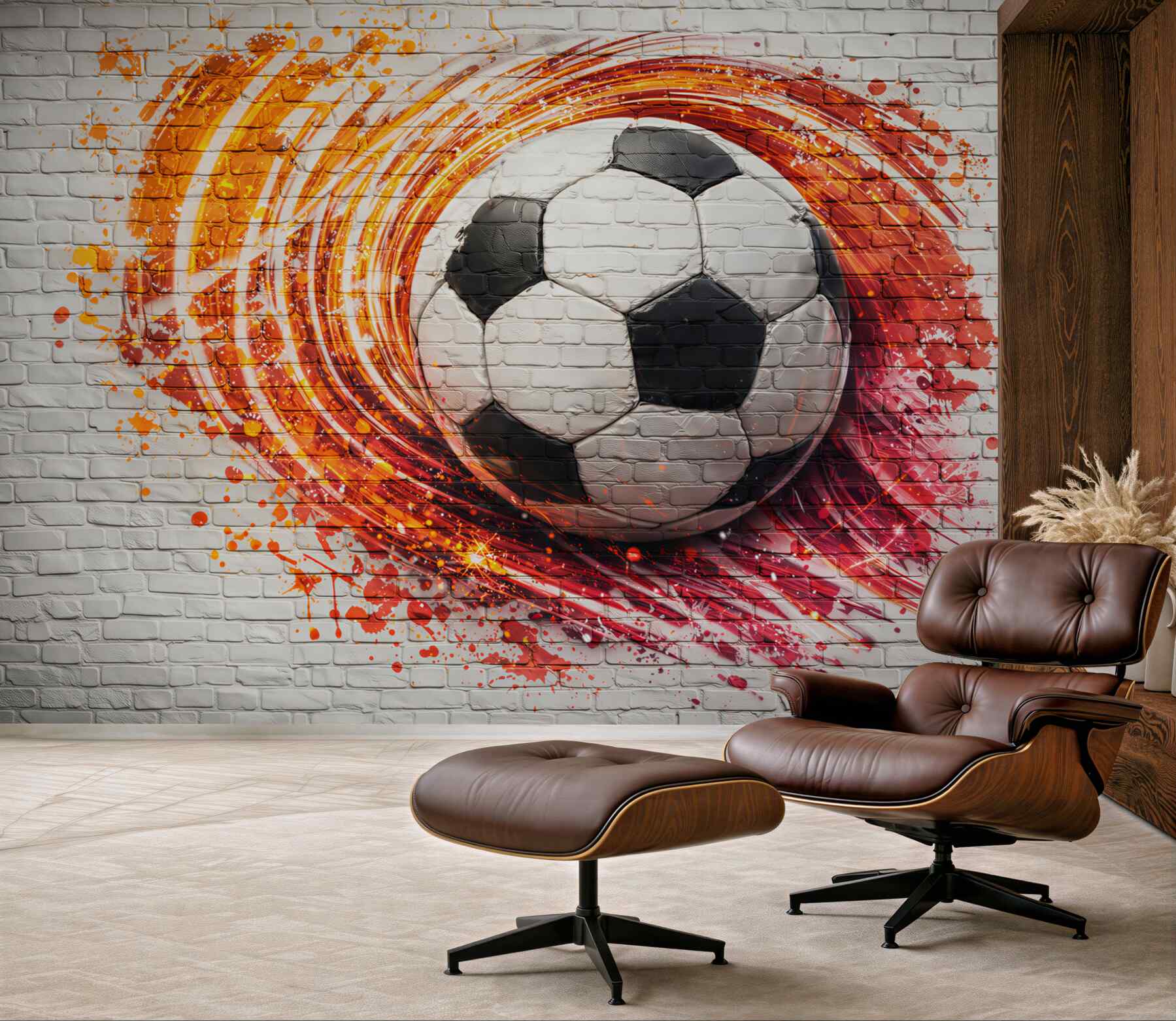 Fototapeta piłka nożna graffiti na ceglanej ścianie dynamiczna sportowa