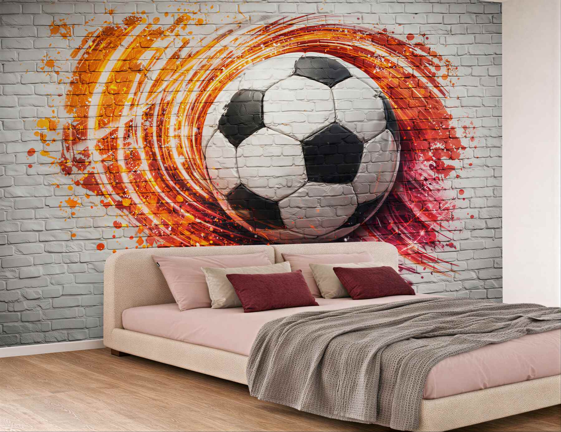 Fototapeta piłka nożna graffiti na ceglanej ścianie dynamiczna sportowa