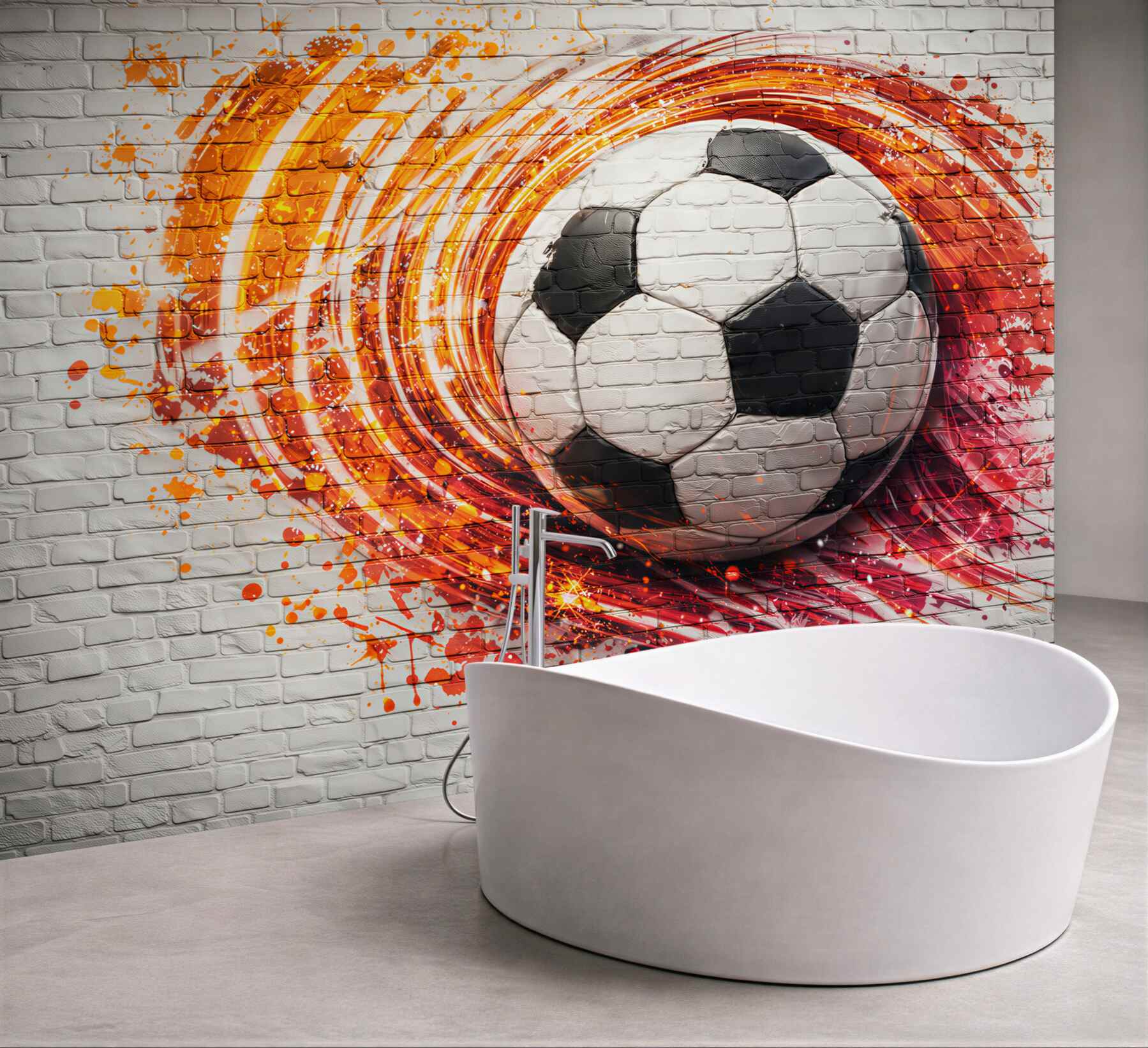 Fototapeta piłka nożna graffiti na ceglanej ścianie dynamiczna sportowa