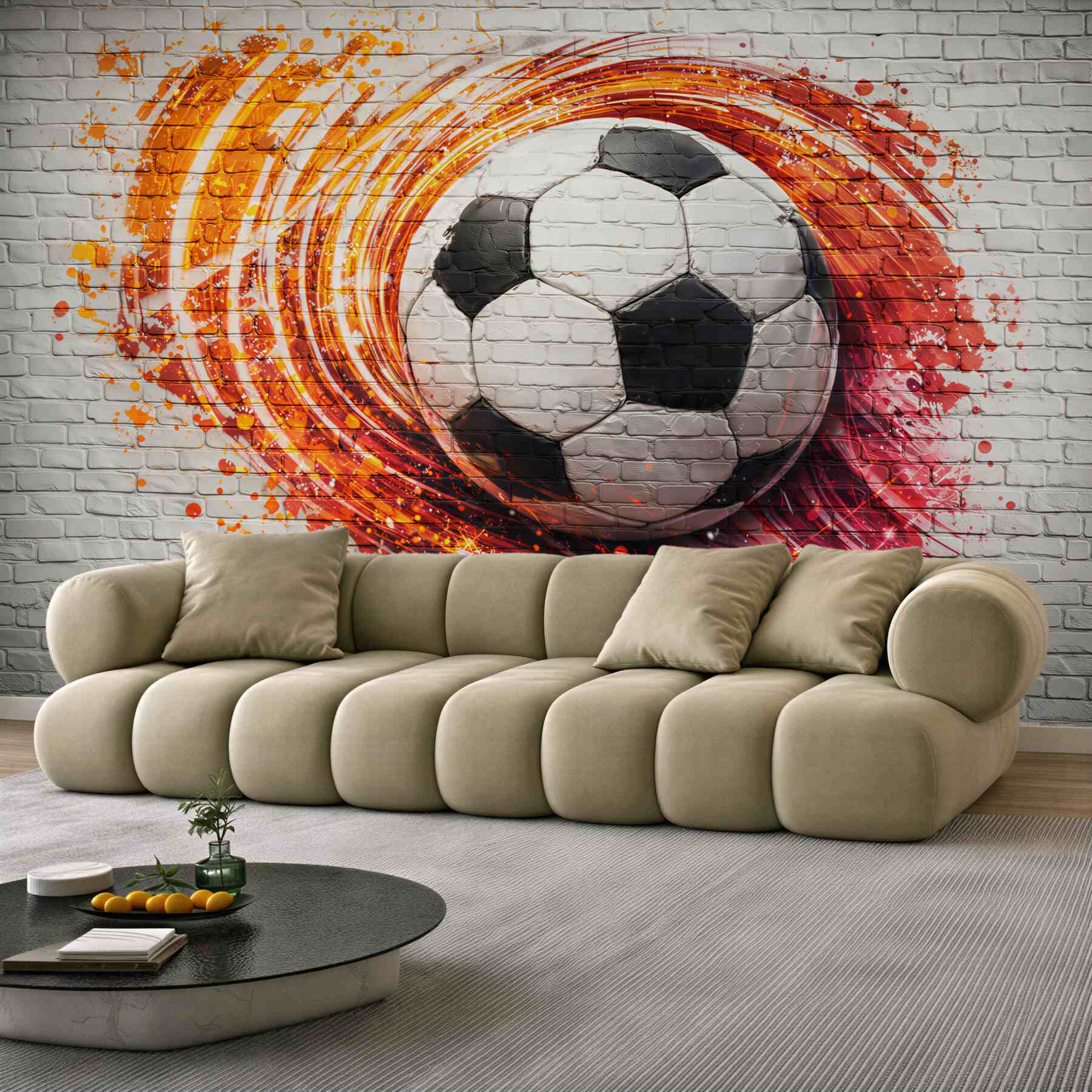 Fototapeta piłka nożna graffiti na ceglanej ścianie dynamiczna sportowa