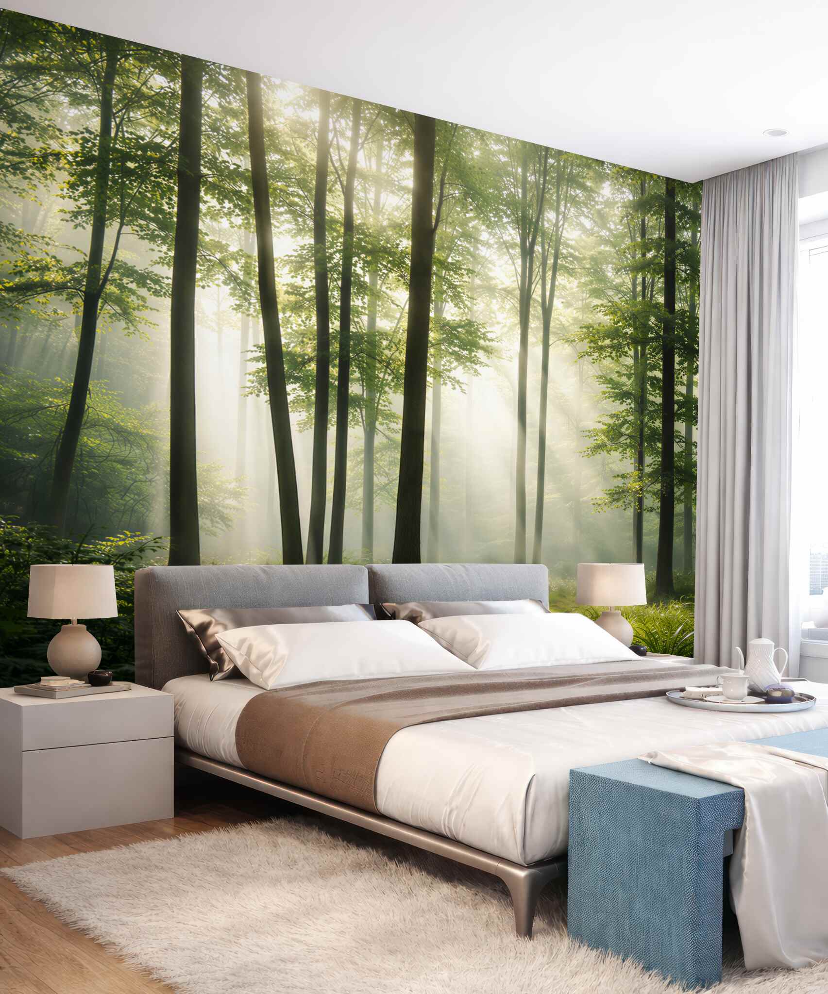 Fototapeta leśna ścieżka w promieniach słońca zielony spokojny las