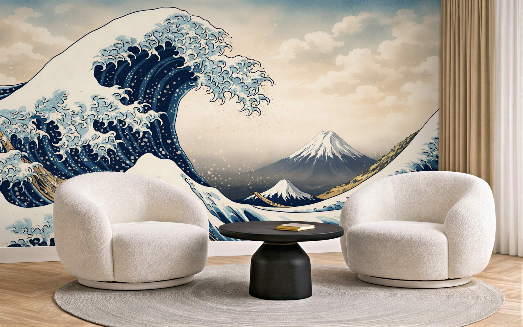 Fototapeta fale oceaniczne i góra w stylu japońskim
