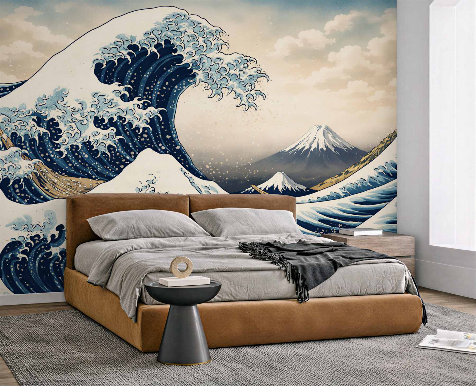 Fototapeta fale oceaniczne i góra w stylu japońskim