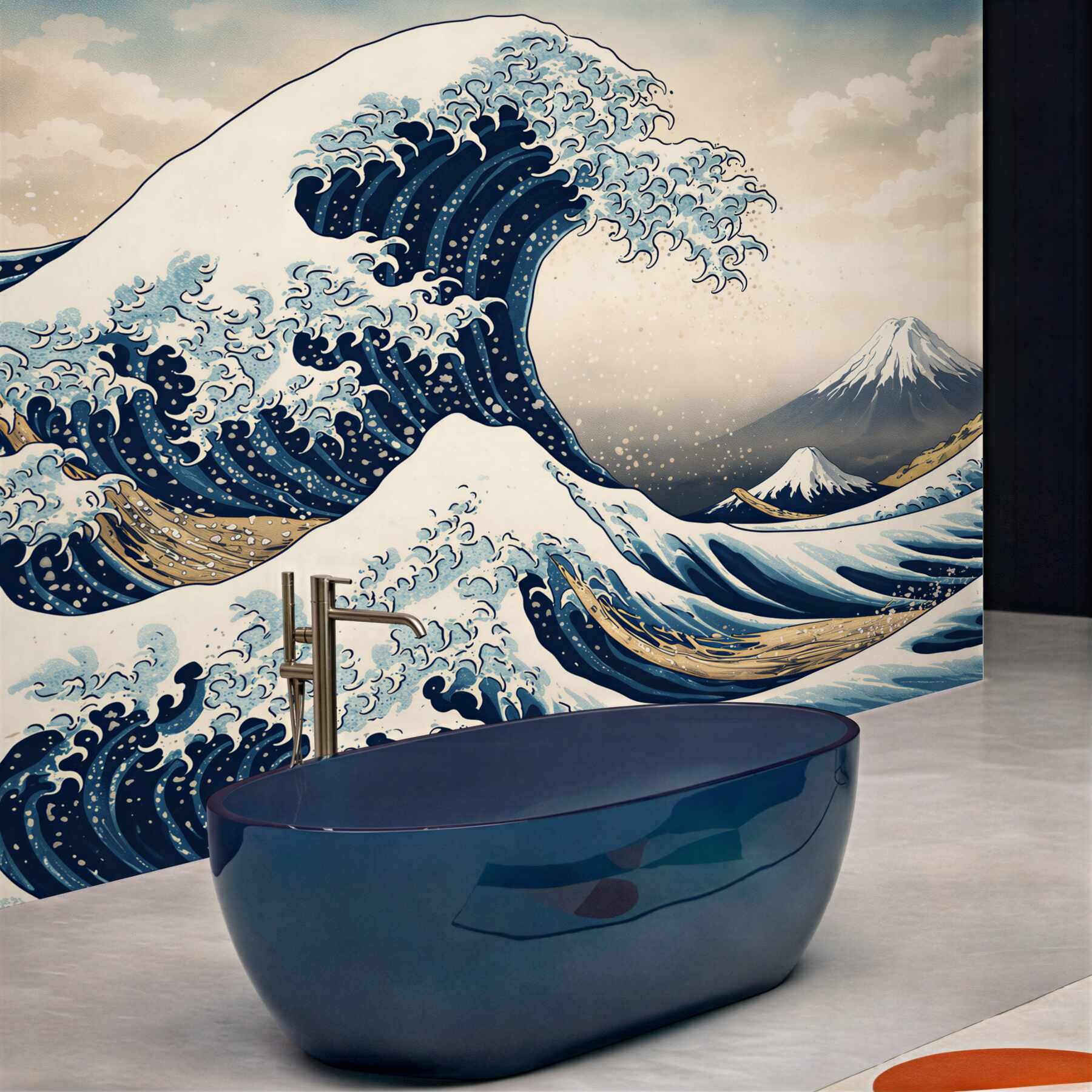 Fototapeta fale oceaniczne i góra w stylu japońskim