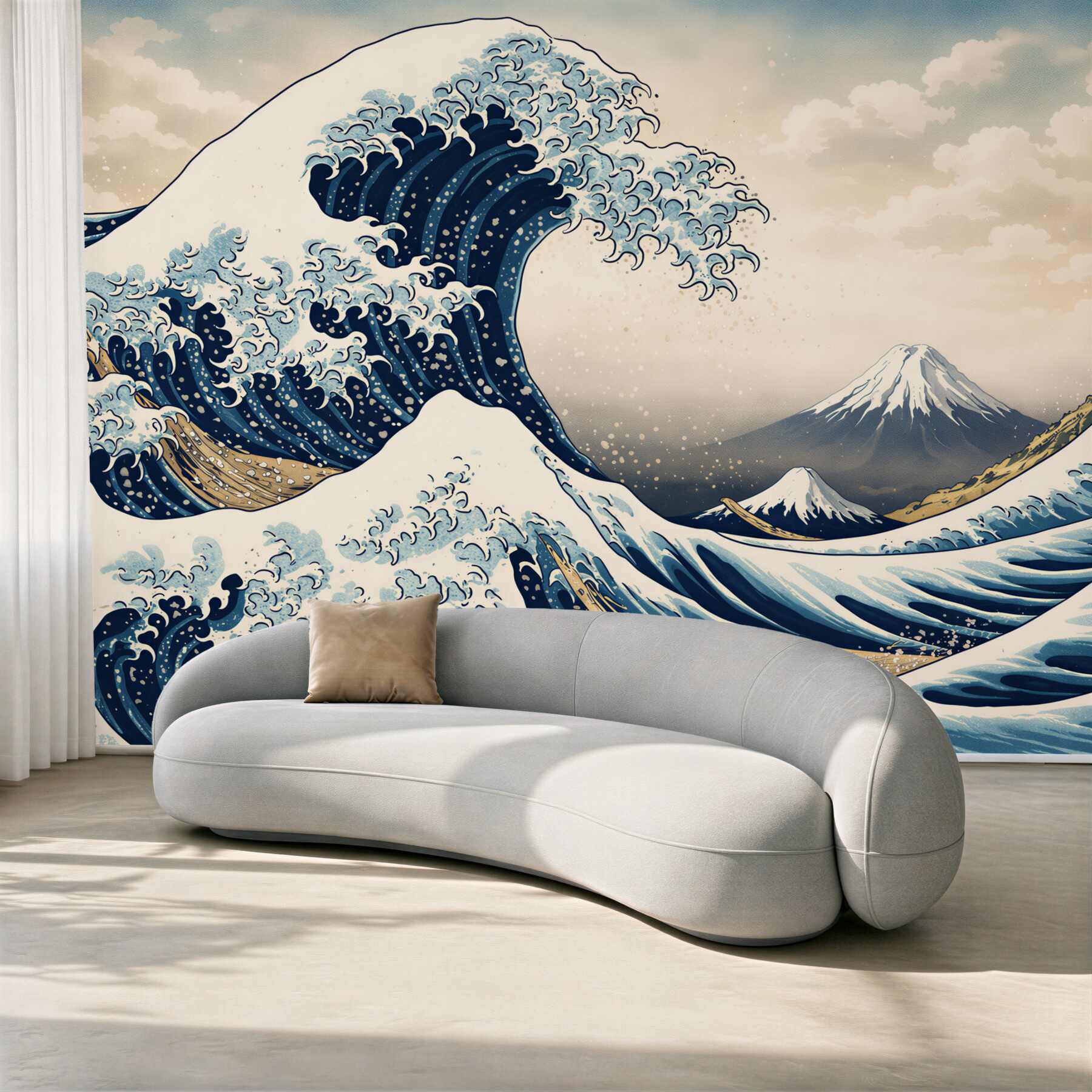 Fototapeta fale oceaniczne i góra w stylu japońskim