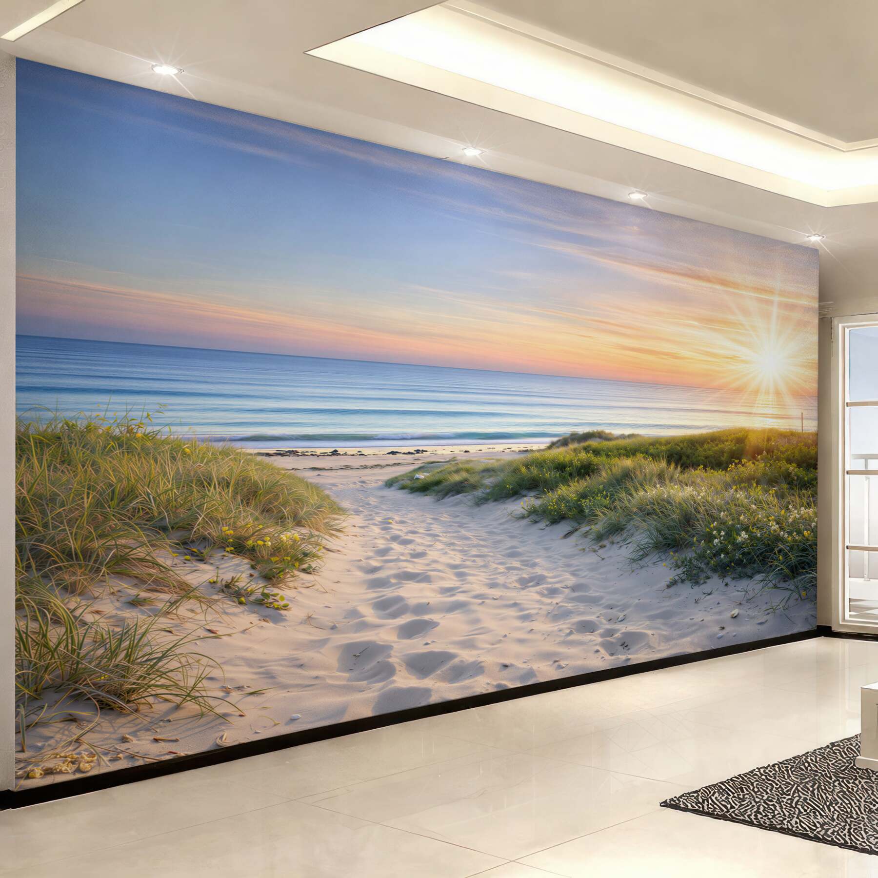 Fototapeta piaszczysta ścieżka na plażę o wschodzie słońca