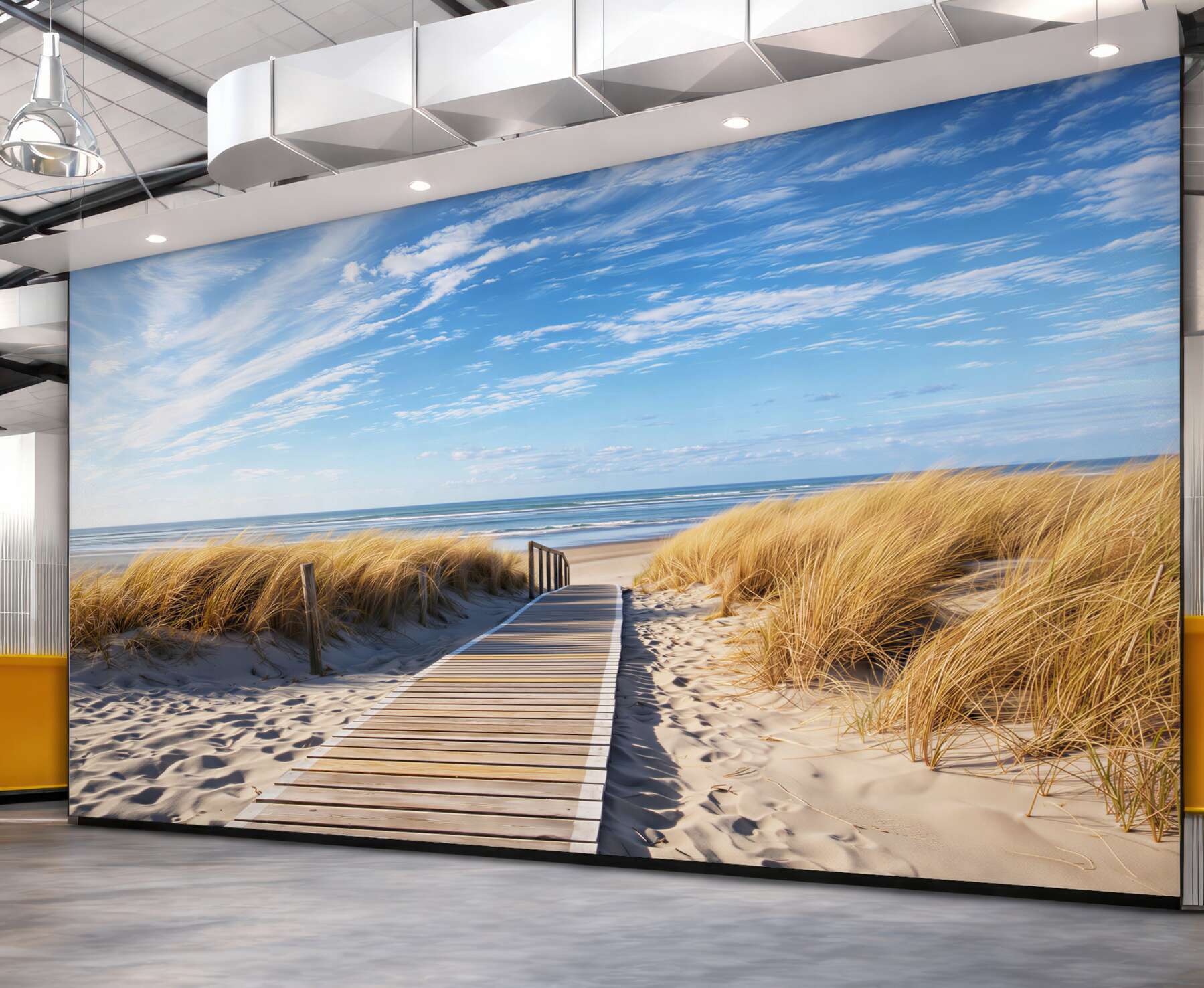 Fototapeta drewniana ścieżka przez wydmy na plażę błękitne niebo