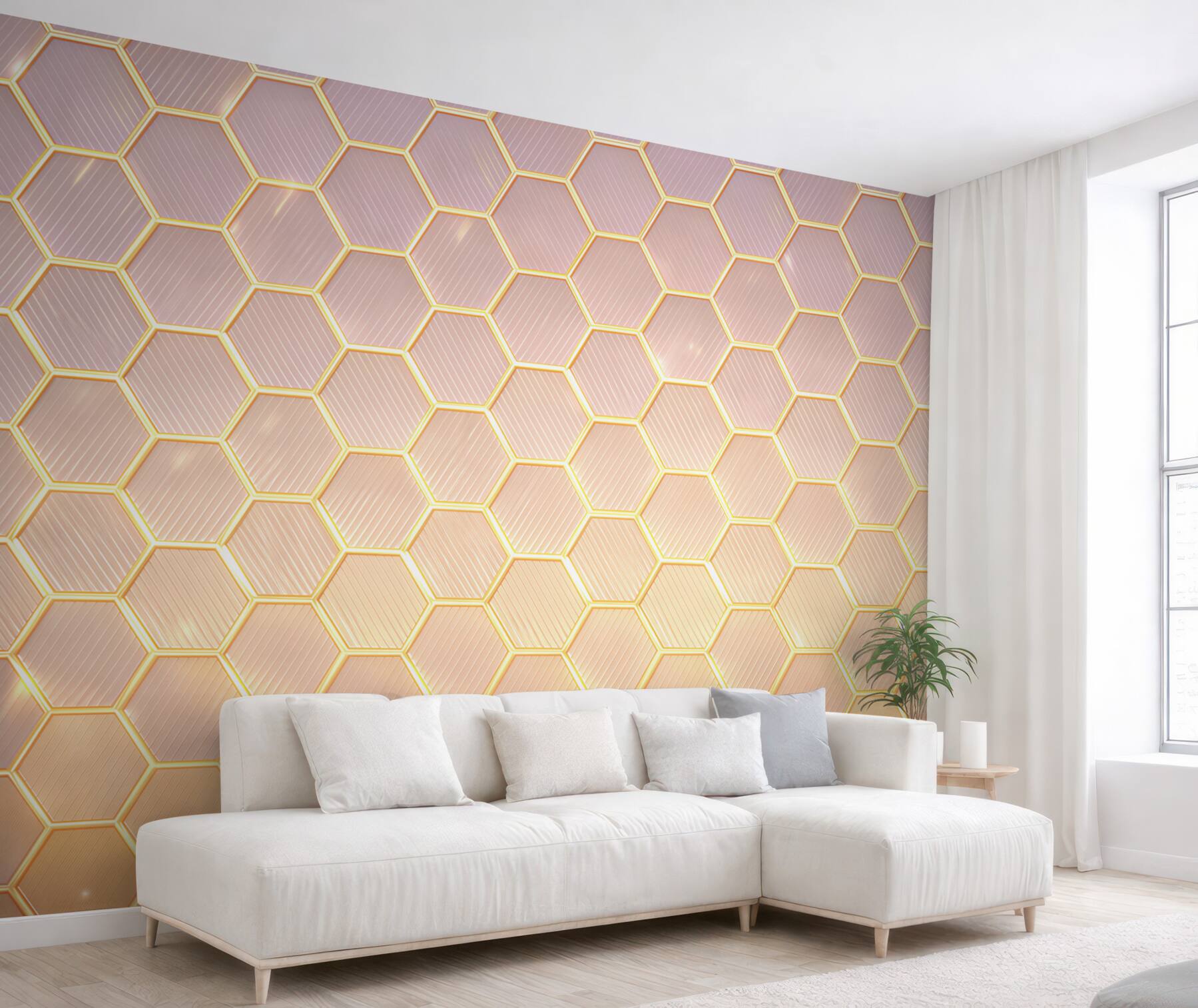 Fototapeta geometryczne heksagony różowo złote nowoczesny wzór 3D