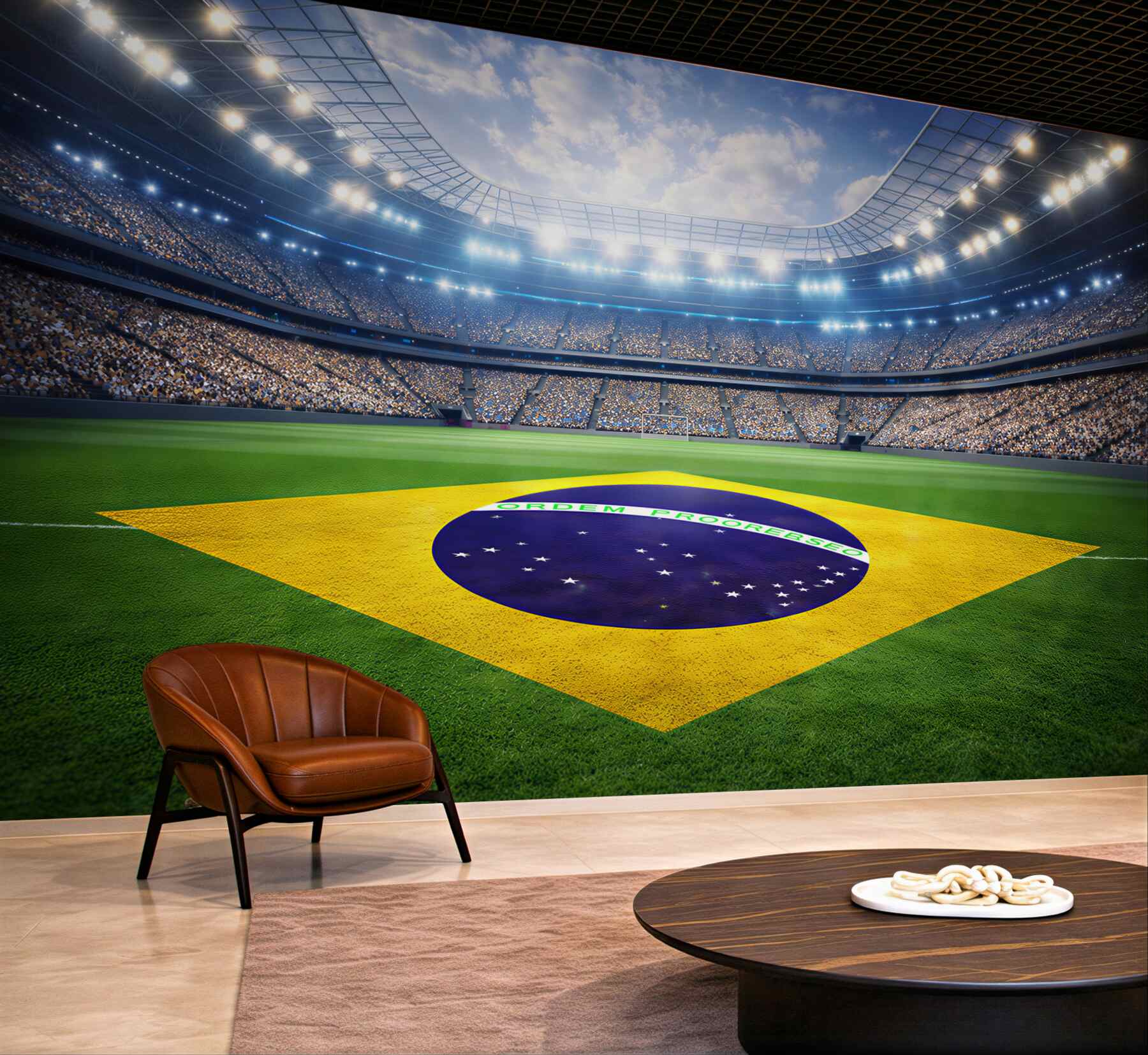Fototapeta stadion piłkarski z flagą Brazylii dynamiczna sportowa panorama