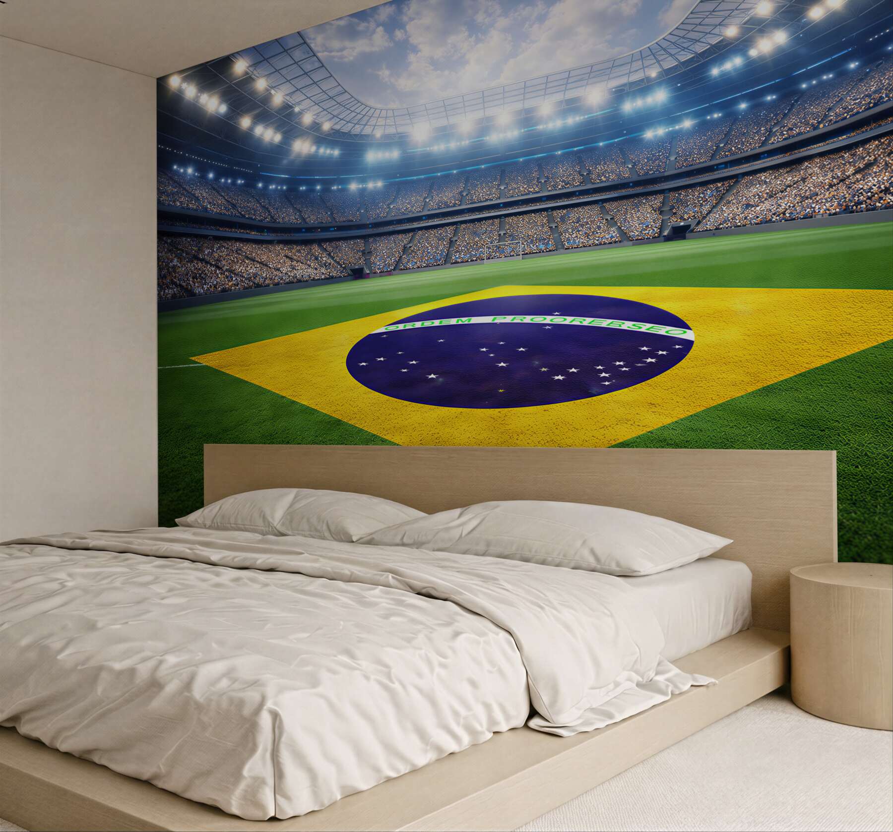 Fototapeta stadion piłkarski z flagą Brazylii dynamiczna sportowa panorama