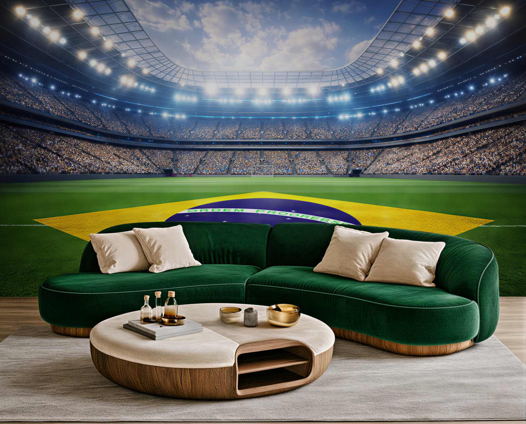 Fototapeta stadion piłkarski z flagą Brazylii dynamiczna sportowa panorama