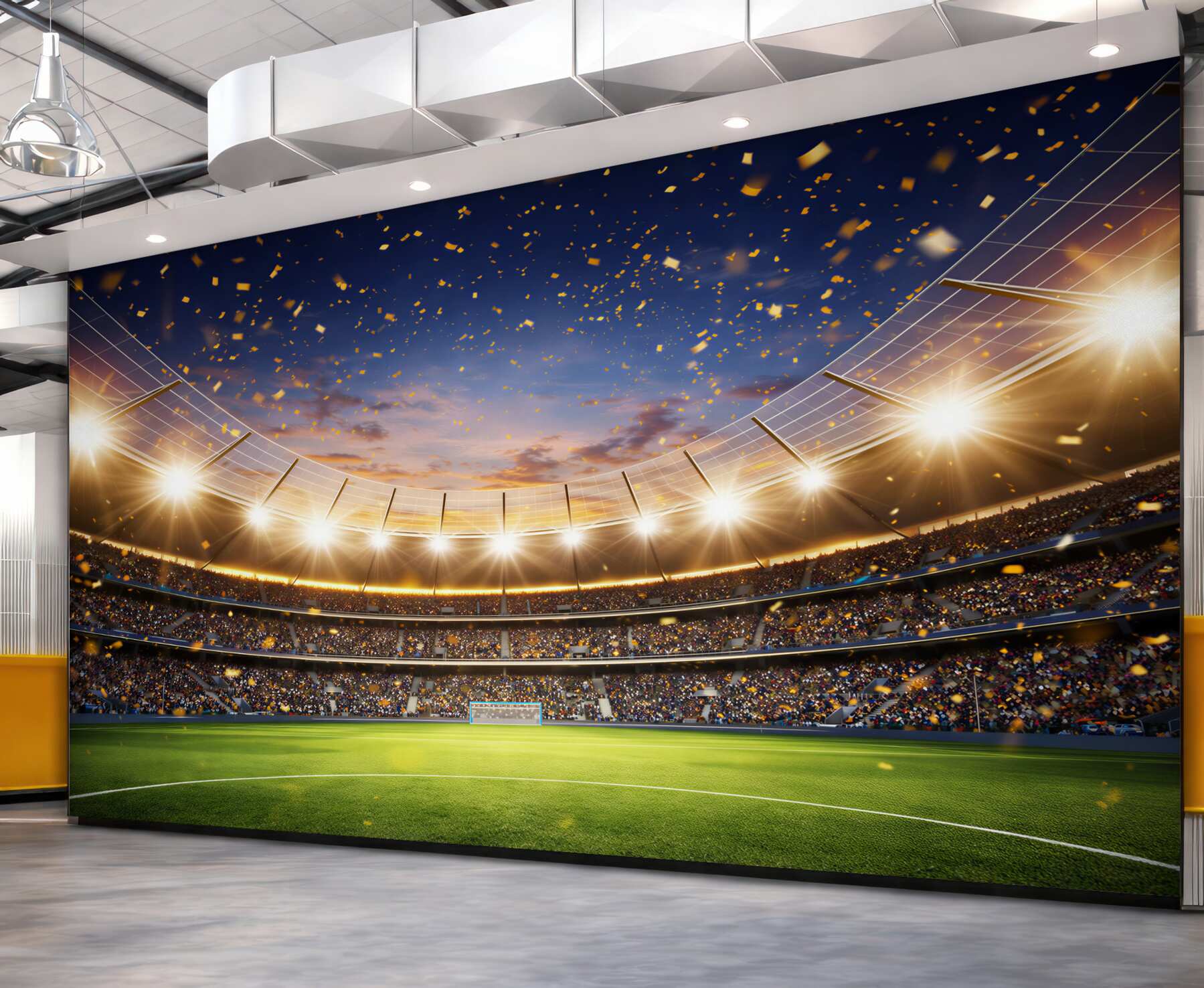 Fototapeta stadion piłkarski nocą z oświetleniem i konfetti