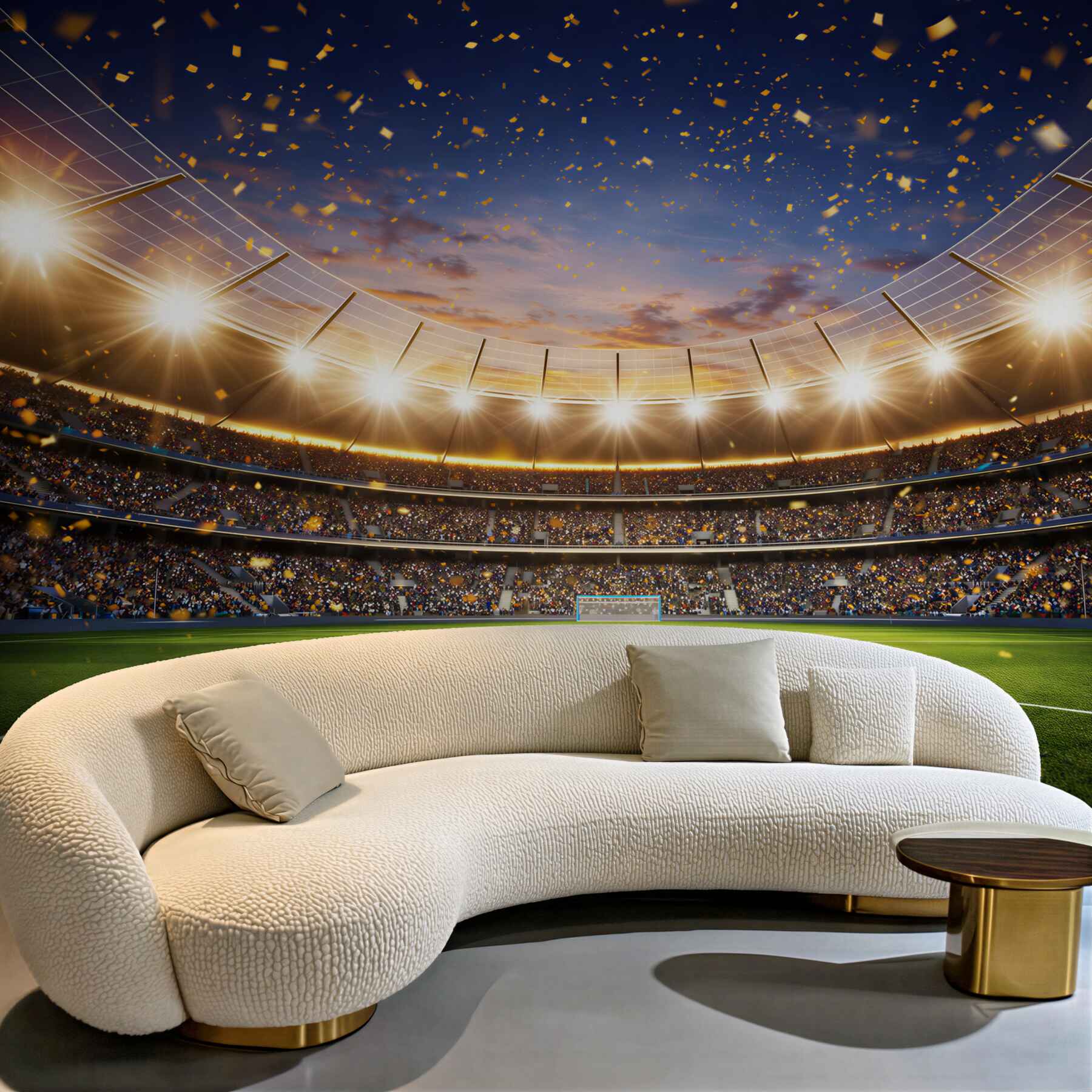 Fototapeta stadion piłkarski nocą z oświetleniem i konfetti