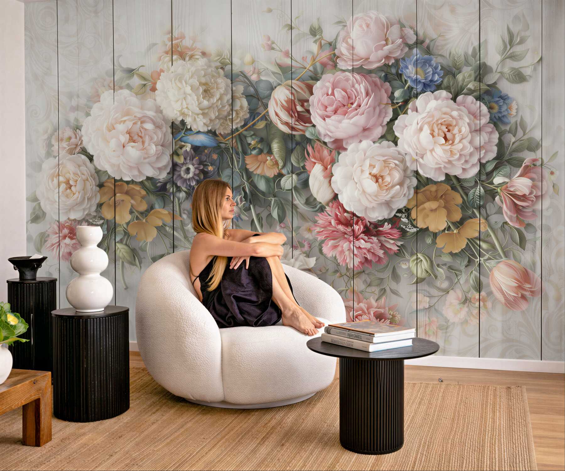 Fototapeta romantyczne kwiaty pastelowe na bielonym drewnie shabby chic