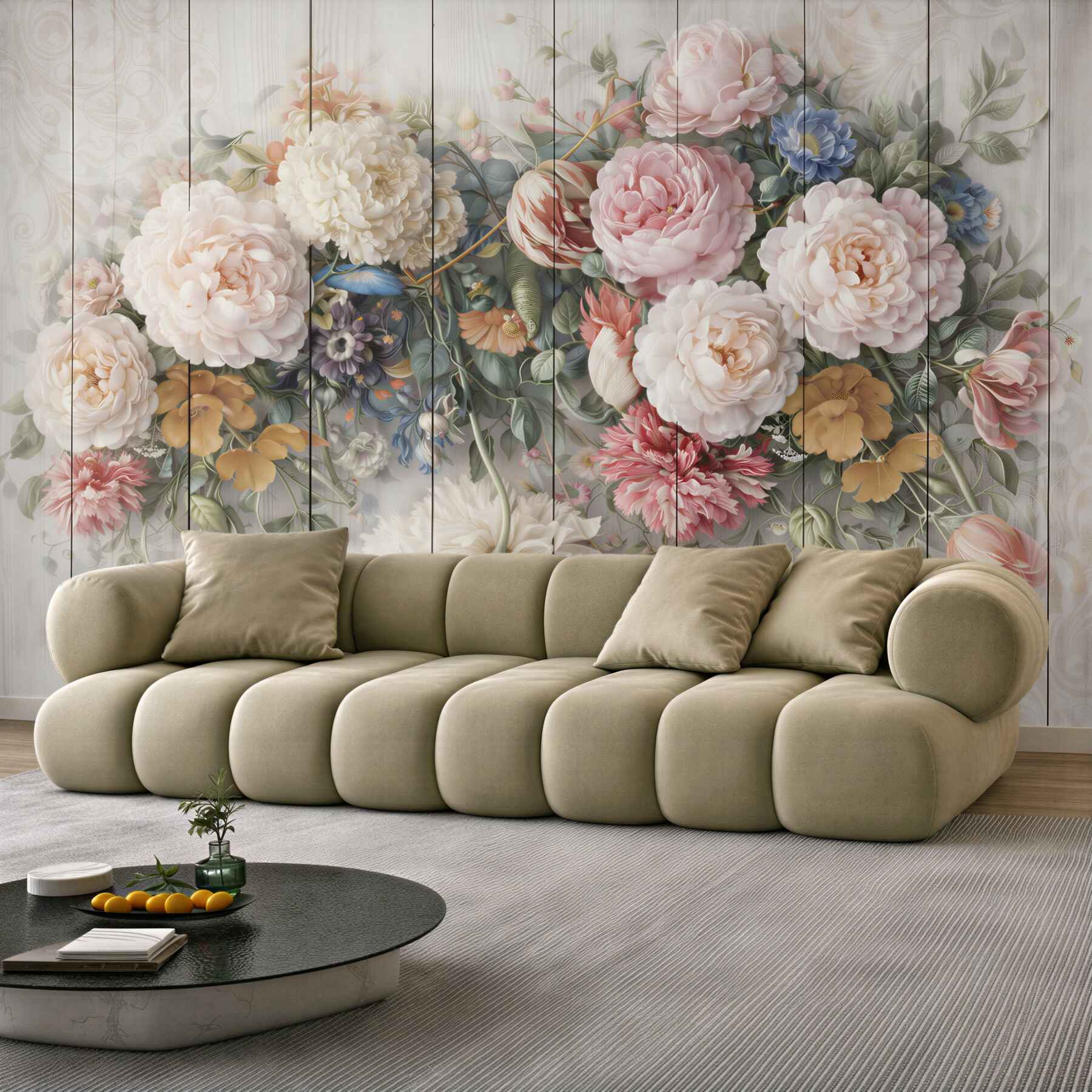 Fototapeta romantyczne kwiaty pastelowe na bielonym drewnie shabby chic