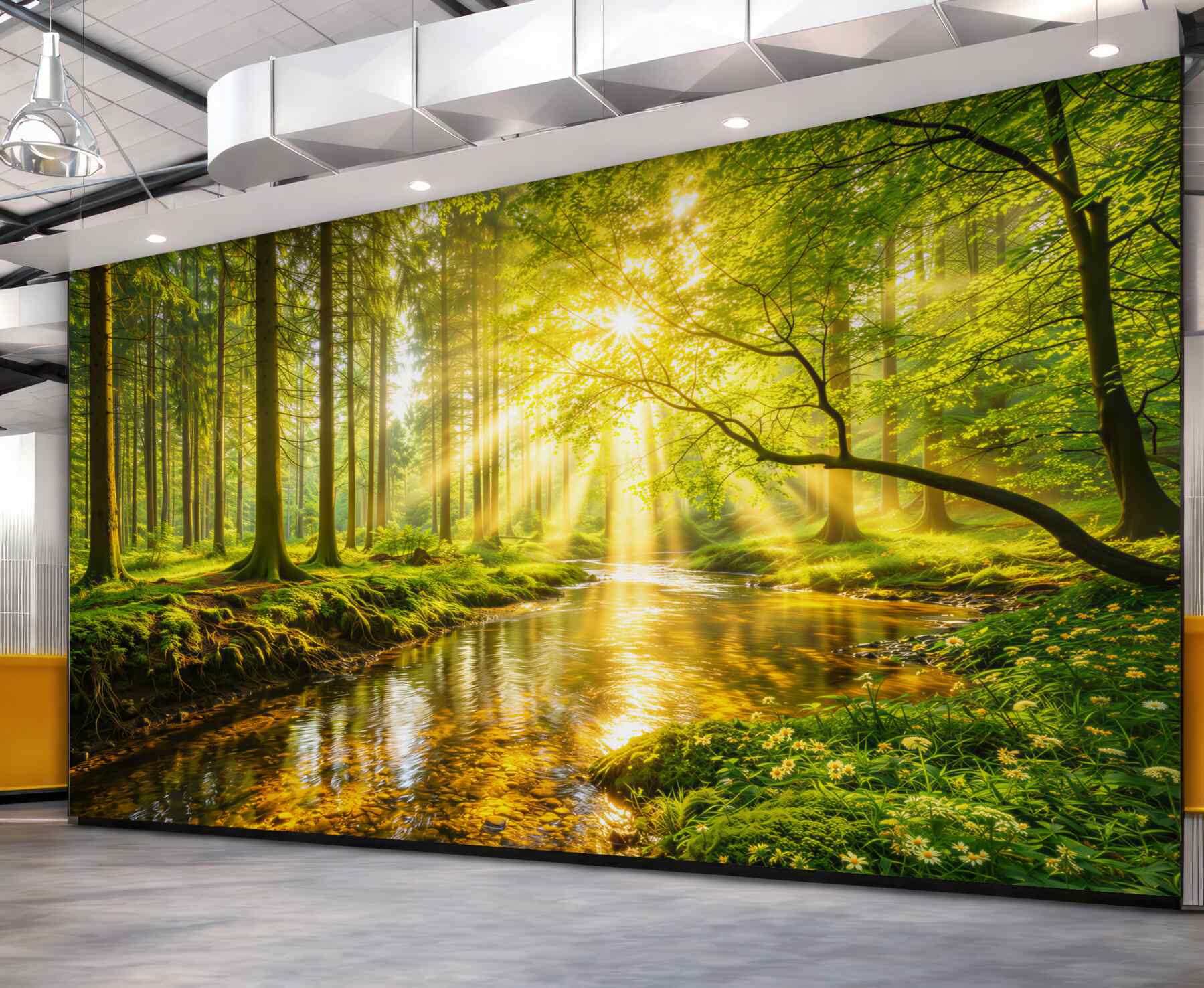 Fototapeta leśny strumień w promieniach słońca zielona relaksująca