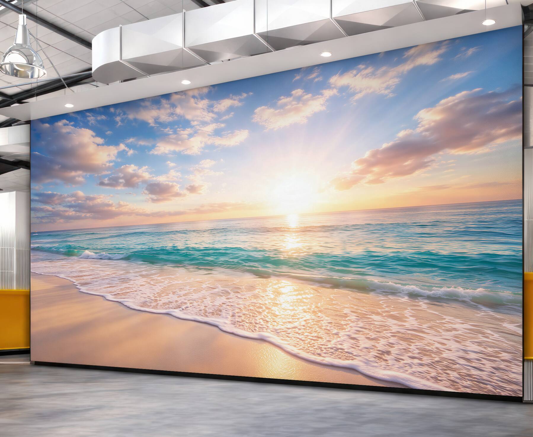 Fototapeta spokojne morze o wschodzie słońca pastelowa plaża