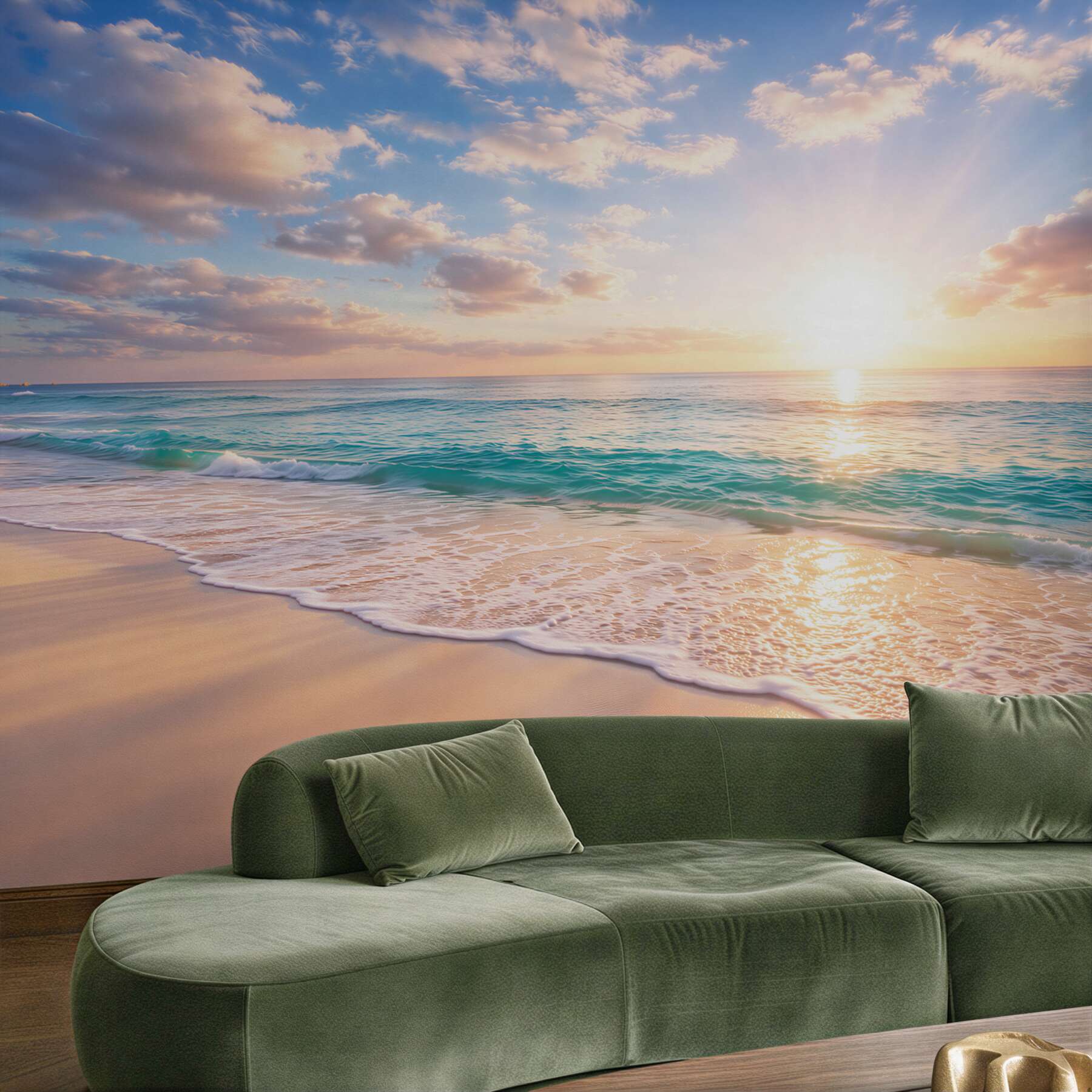 Fototapeta spokojne morze o wschodzie słońca pastelowa plaża