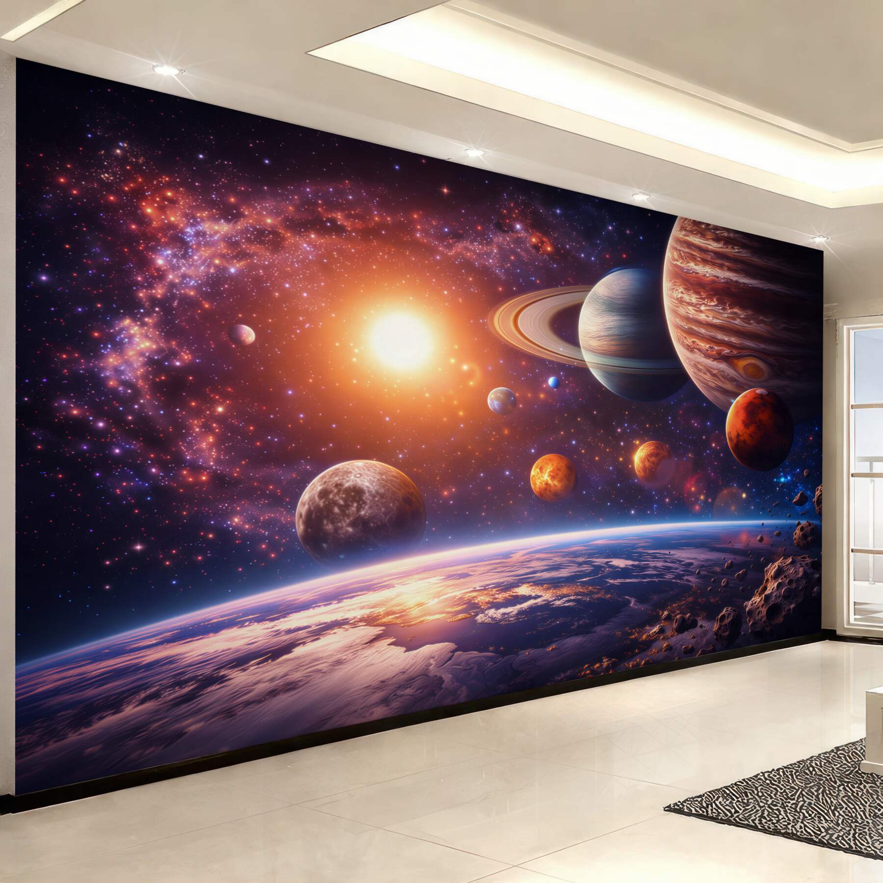 Fototapeta kosmos z planetami i gwiazdami do pokoju młodzieżowego