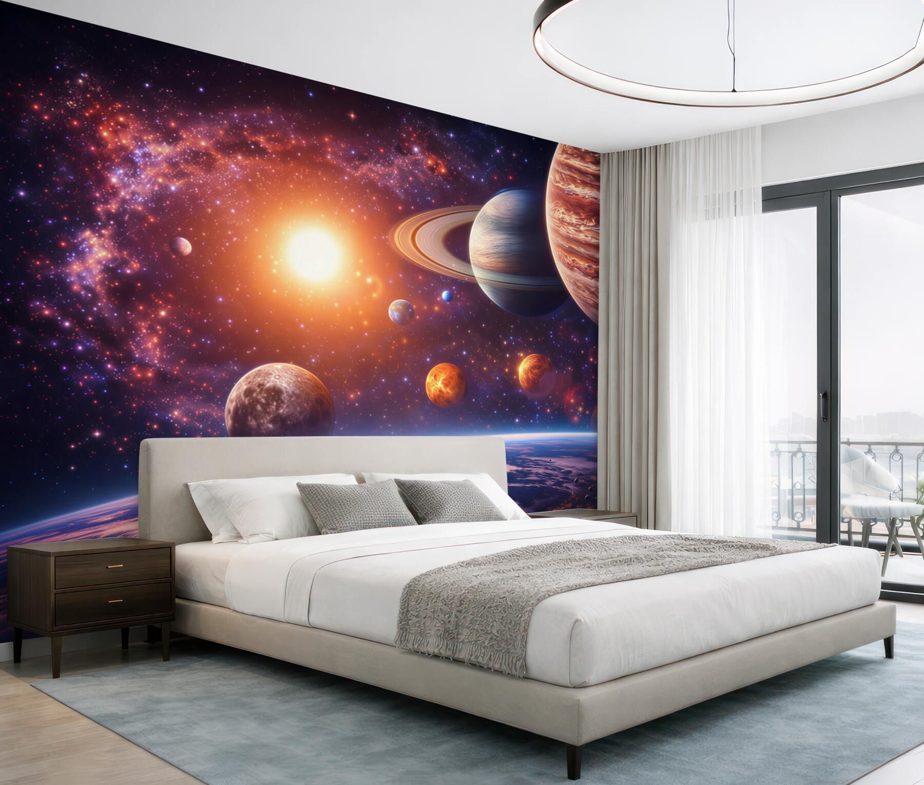 Fototapeta kosmos z planetami i gwiazdami do pokoju młodzieżowego
