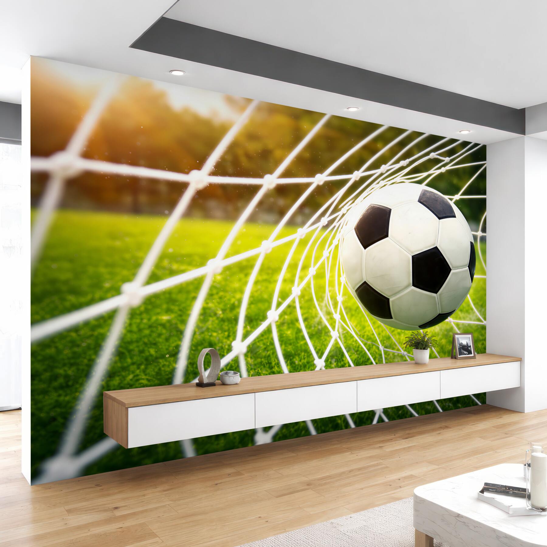 Fototapeta piłka nożna w bramce na boisku sportowa dekoracja