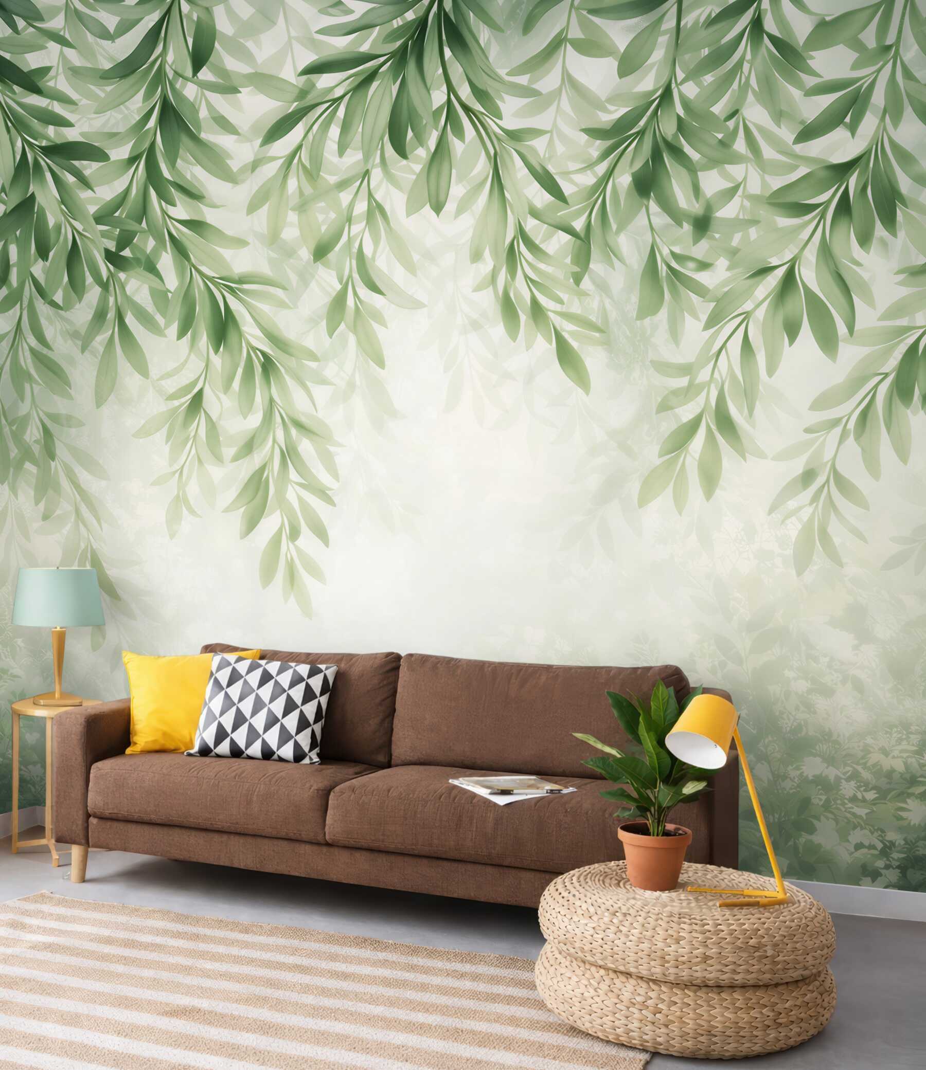 Fototapeta zwisające zielone liście w delikatnej mgle botaniczna