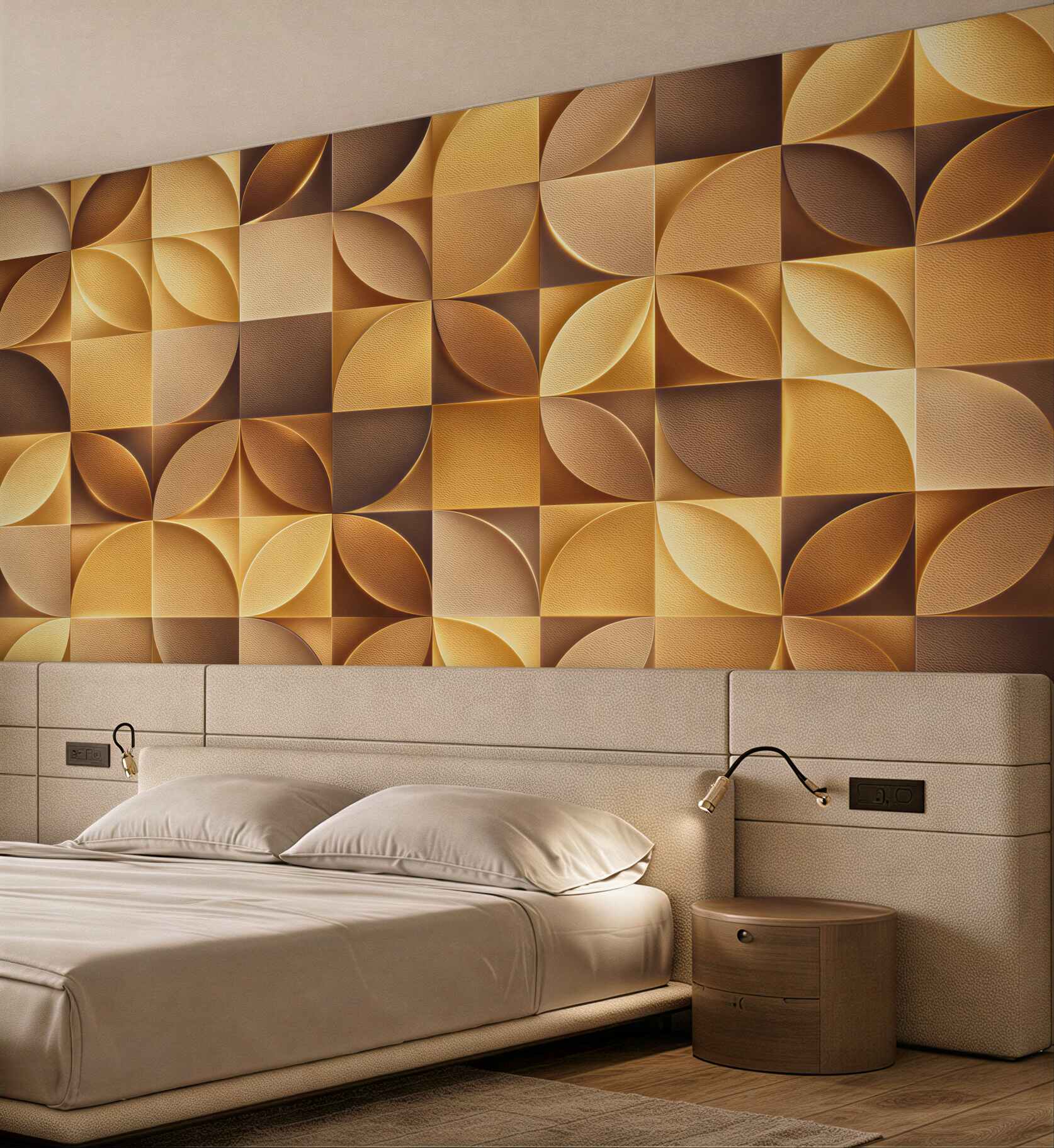 Fototapeta geometryczny wzór 3D złote i brązowe kafle