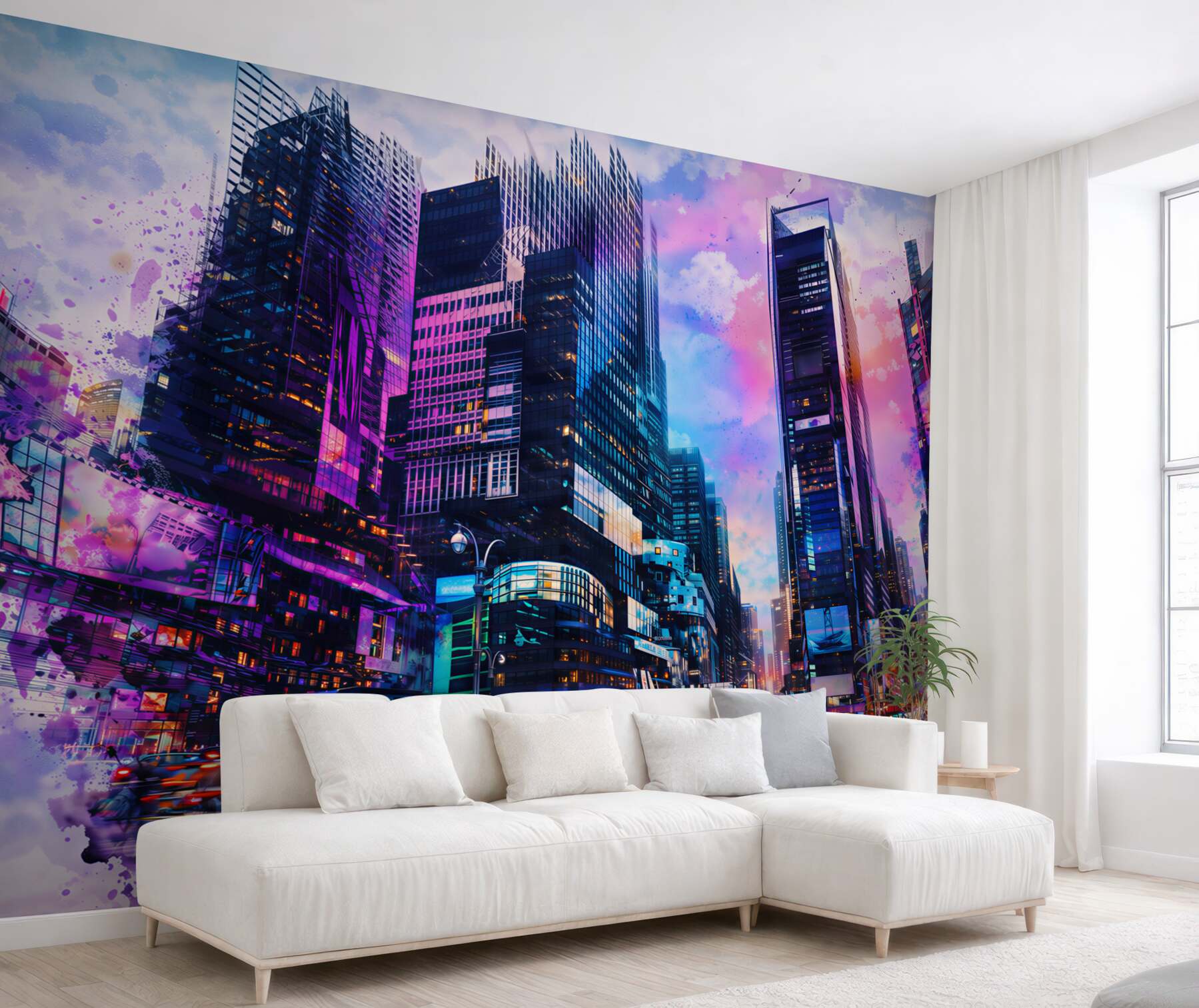 Fototapeta nowoczesne miasto nocą w neonowych kolorach urban art